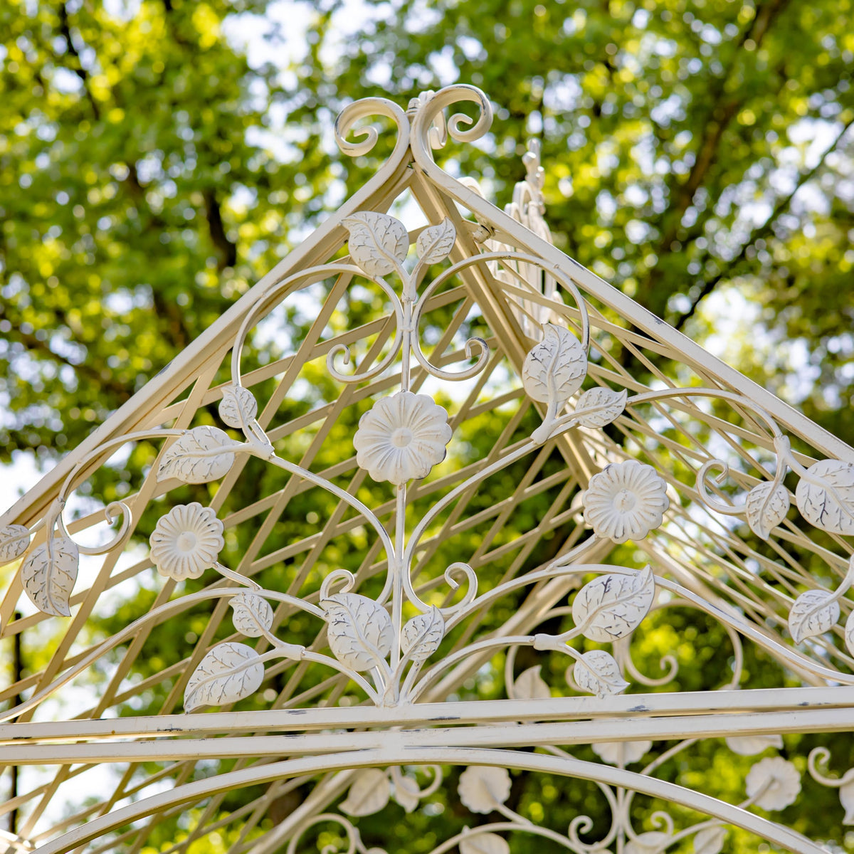 9.5ft T Iron Garden Arch with Embellished Trellis London 1820" (Antique White)