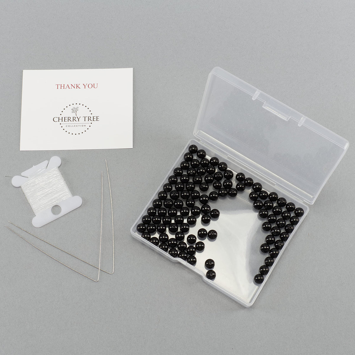 Cherry Tree Collection | 100PCS 6mm Black Obsidian Gemstone Round Beads for Jewelry Making | Includes Storage Box, Elastic String, and Needles
