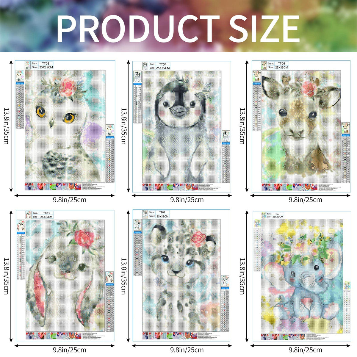Containlol 6 Pcs Diamond Art Kits for Kids Cute Animals DIY Diamonds Art for Adults Beginners 5d Full Round Drill Diamond Painting Kit for Gift Home Wall Decor 14 X10 Inch