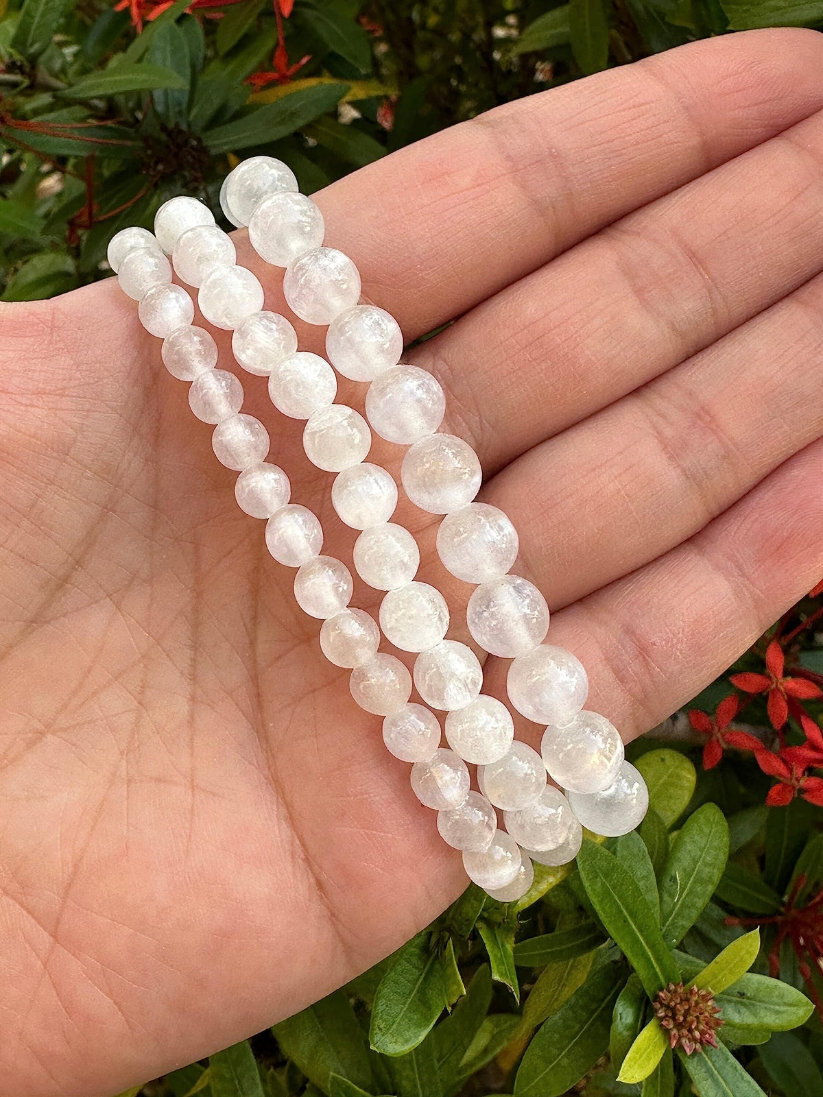 GAF TREASURES Selenite Crystal Bead Bracelet 8mm, Genuine Selenite Stretch Gemstone Bracelet, Healing Crystal Bracelet, Gift for Men & Women (1)