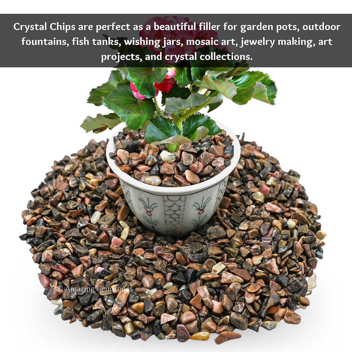 Amazing Gemstone Rhodonite Crystal Chips Aquarium Gravel Rocks - 1000+ Carat Bloodstone Chips Bulk Fish Tank Gravel, Small Tumbled Stone Chips and Tiny Crystals for Decoration (AAA Grade Gemstones)