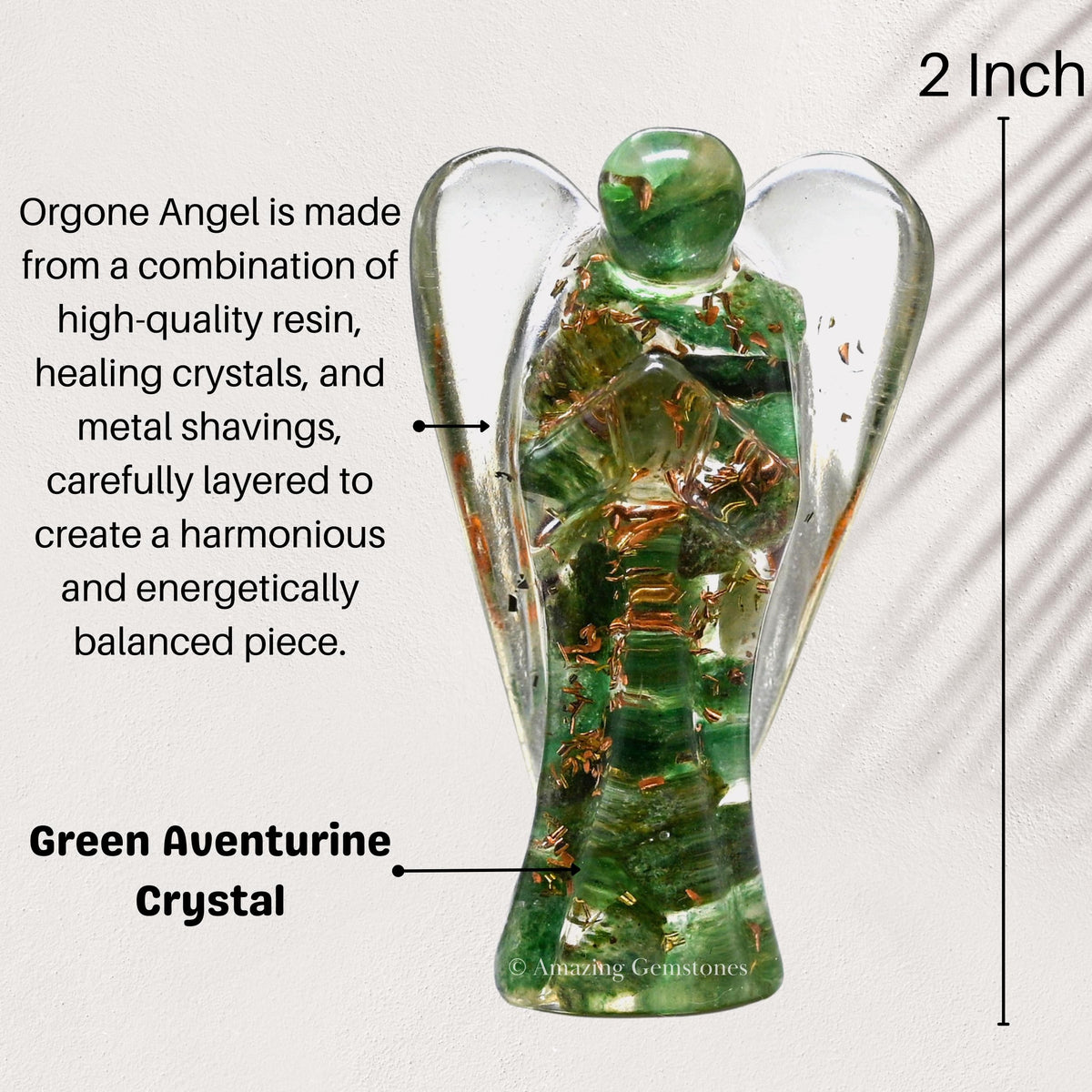Amazing Gemstone Green Aventurine Guardian Angel Figurine Pocket Crystal Angel for Protection - Orgone Guardian Angel with Orgonite Layer and Natural Crystal for Healing Gift (2 Inch, Organite)