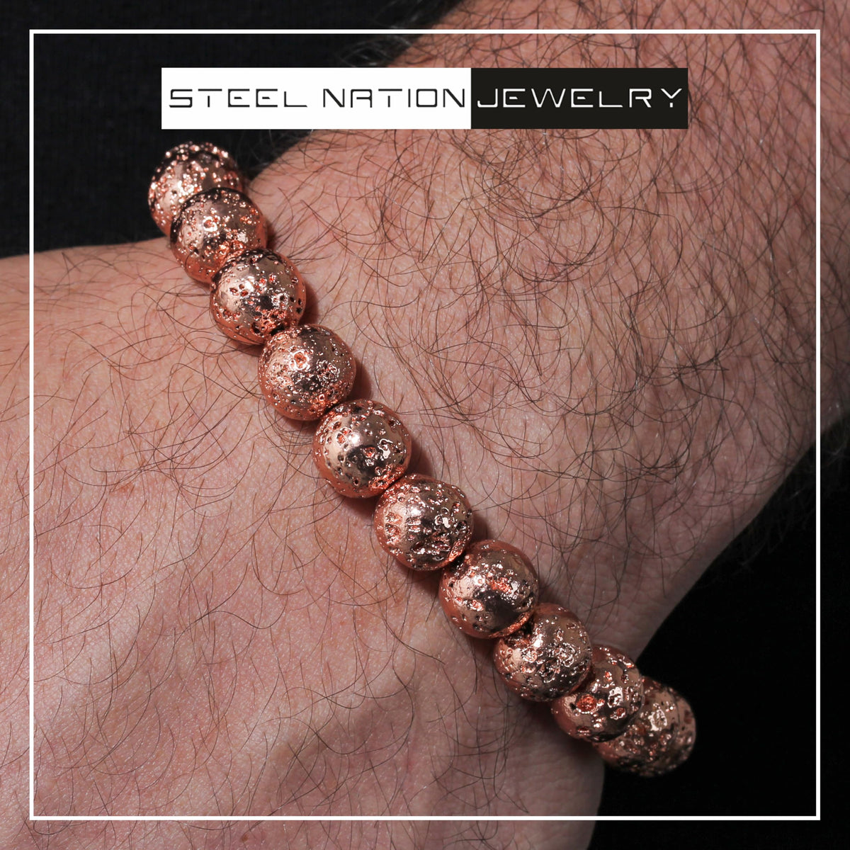 Steel Nation Men's 10mm Lava Bead Bolo Bracelet - Volcanic Rock Style Adjustable Comfort Stainless Steel