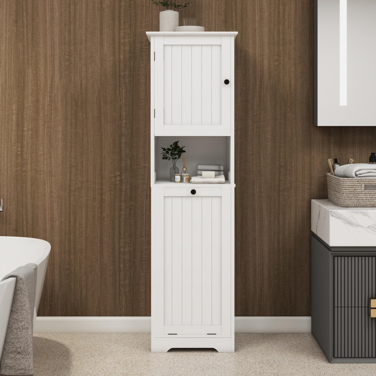 One Compartment One Door Tilt Out Laundry Sorter Cabinet White