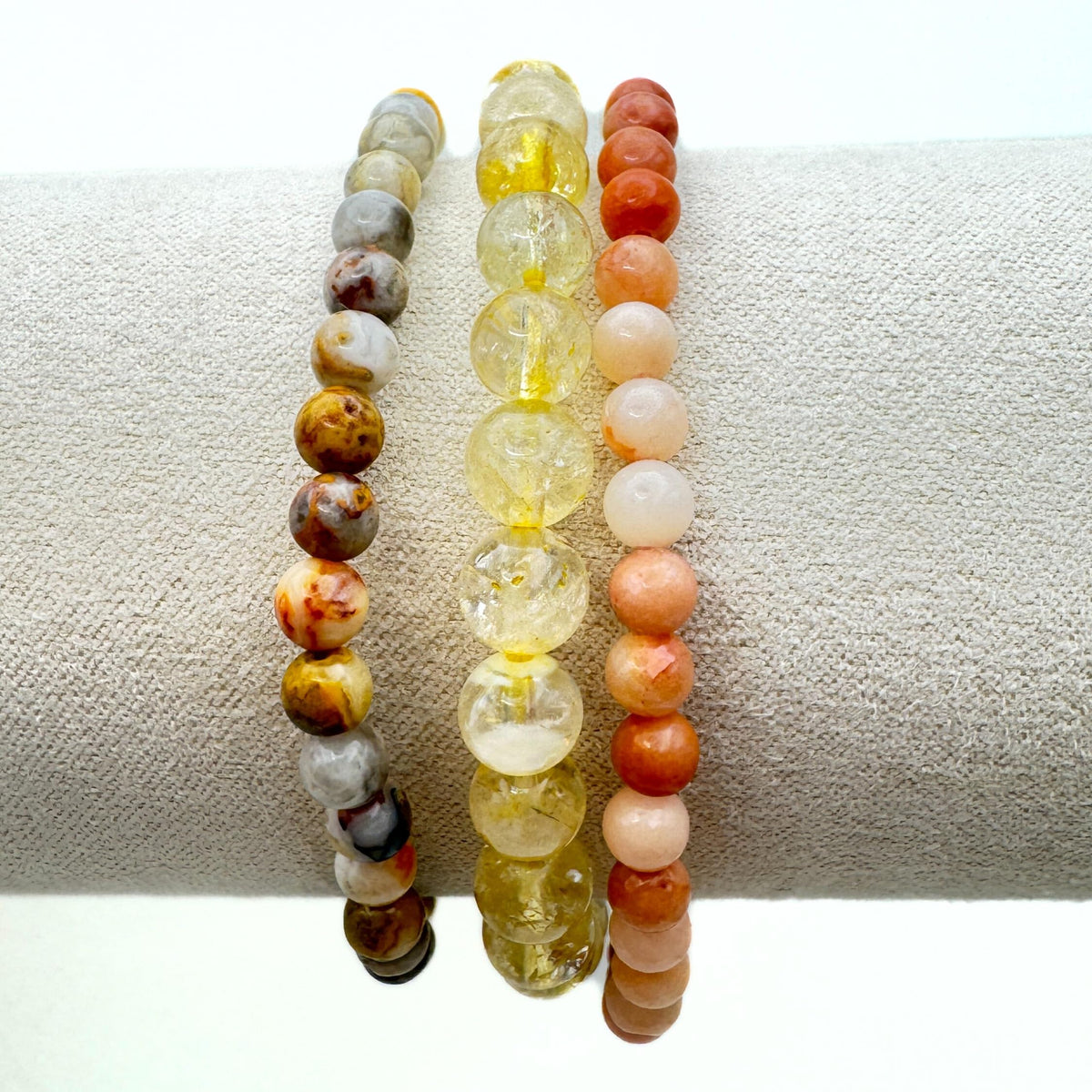 Joy Crystal Bracelet Stack 4mm – Healing Stone Beaded Bracelets – Orange Aventurine,Crazy Lace Agate, and Citrine, Spiritual Energy Jewelry for Motivation, Uplifting Energy, Abundance– Elastic, Unisex, Gift-Ready