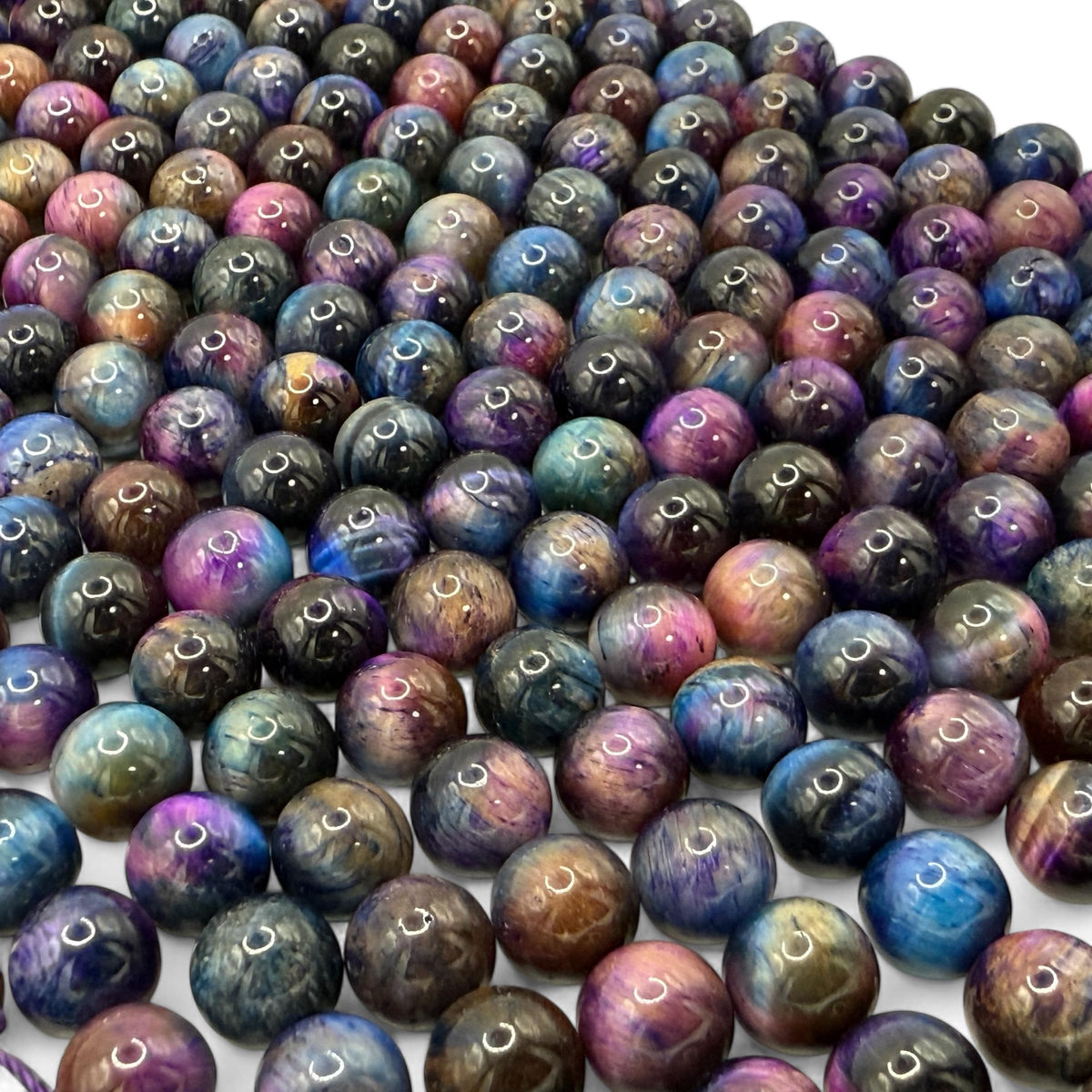 ABCGEMS High-Flash Galaxy Tiger Eye Beads from Africa (Blend of Blue & Purple Hues that Mimic The Beauty of The Galaxy) Smooth Round 10mm