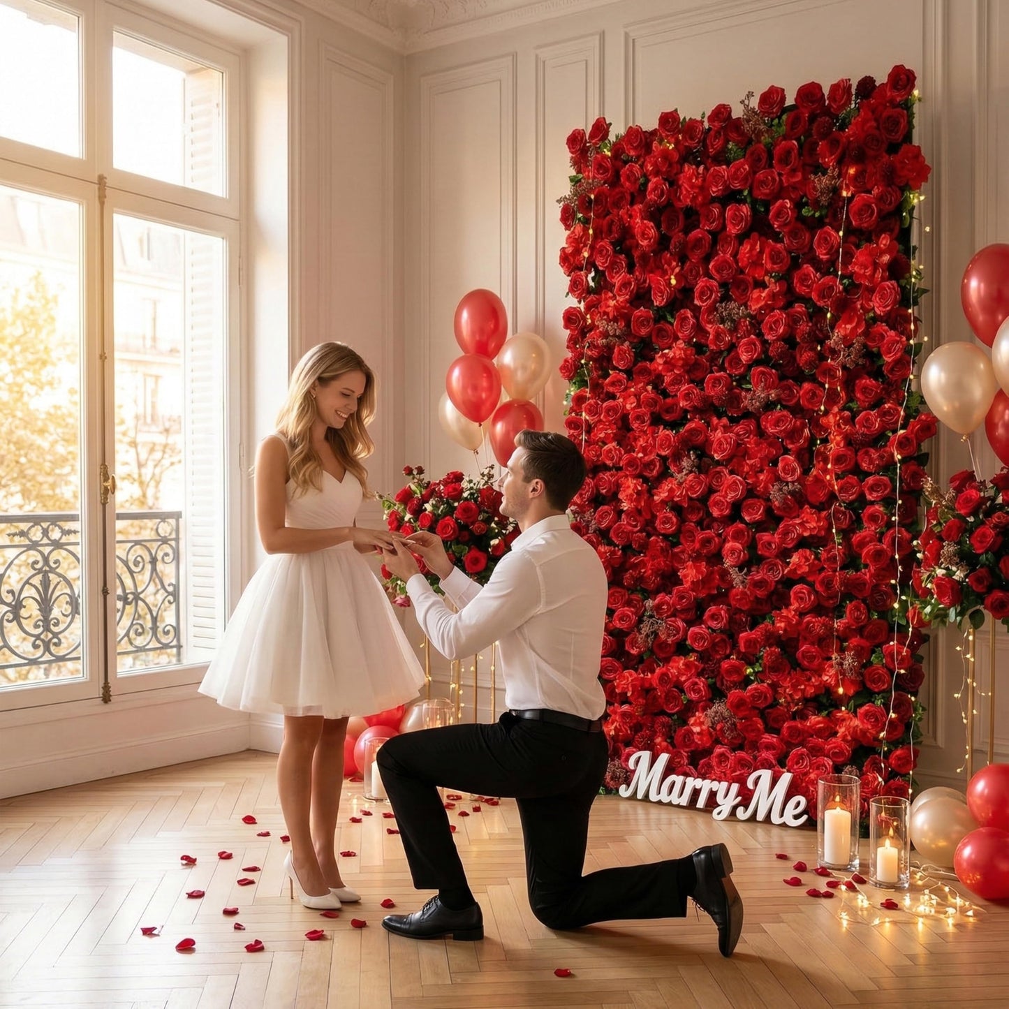 COCO FLOWERWALL Artificial Flower Wall Panels, Gorgeous 3D Silk Red Rose Floral Backdrop for Wedding, Baby Show, Party and Home Decor, Quick Assembly/Storage, Both Eco ＆ Pet Friendly (Grace, 8ft*8ft)