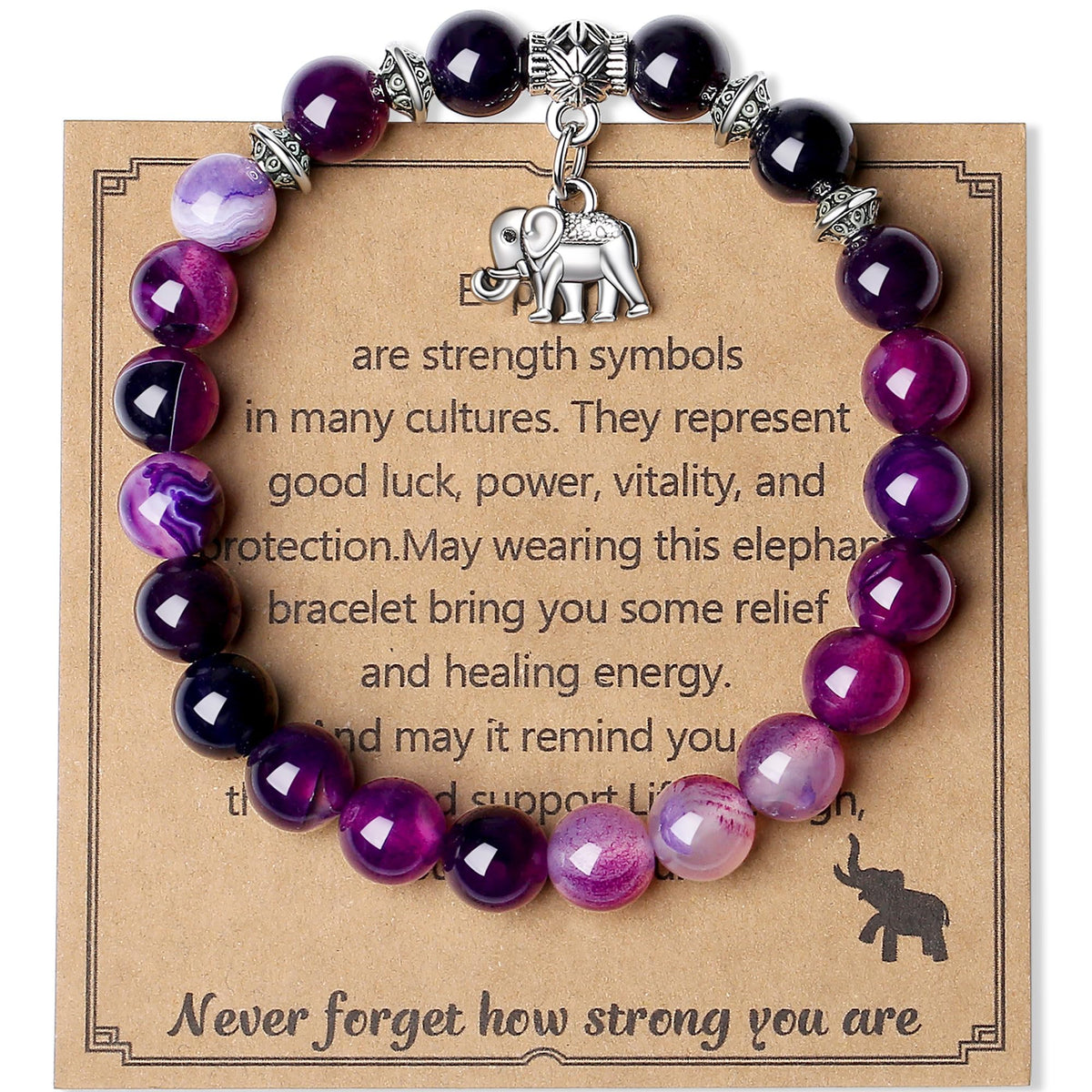 MAIBAOTA Elephant Bracelet for Women Beaded Bracelets for Women Stretch Bracelets Strength Bracelet Strength Gifts for Women Elephant Jewelry for Women 8 mm Natural Purple Beaded Bracelets