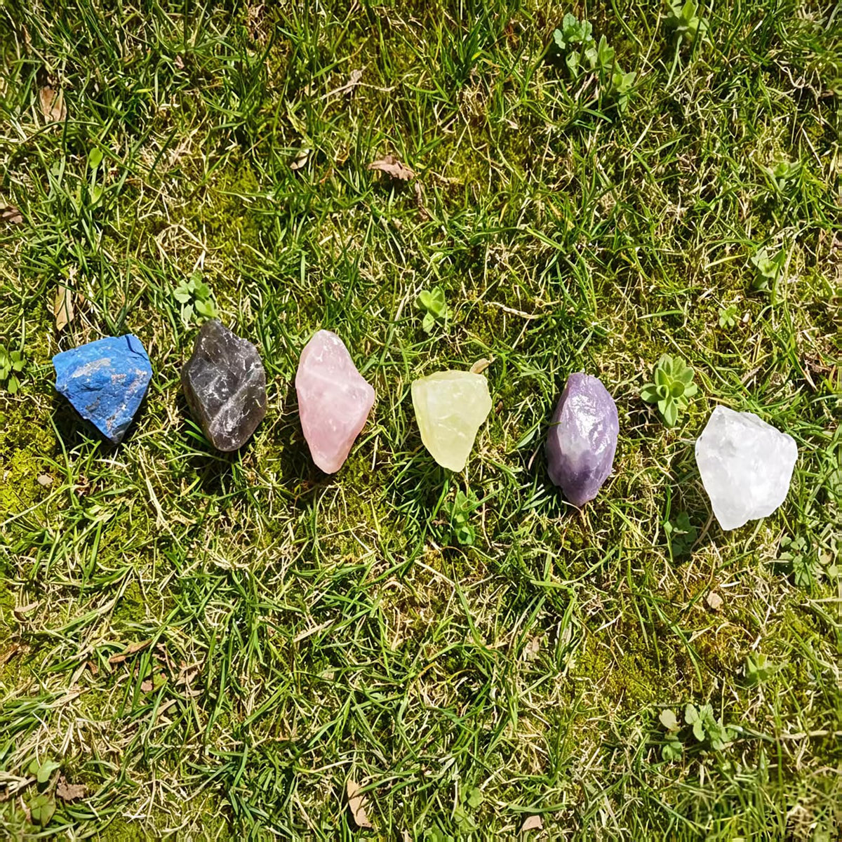 Calming & Healing Crystal Set, Natural Raw Crystals 1.2-2″Amethyst, Smoky Quartz et. Stress Relief Stones for Anxiety, Mood Lifting & Relaxation