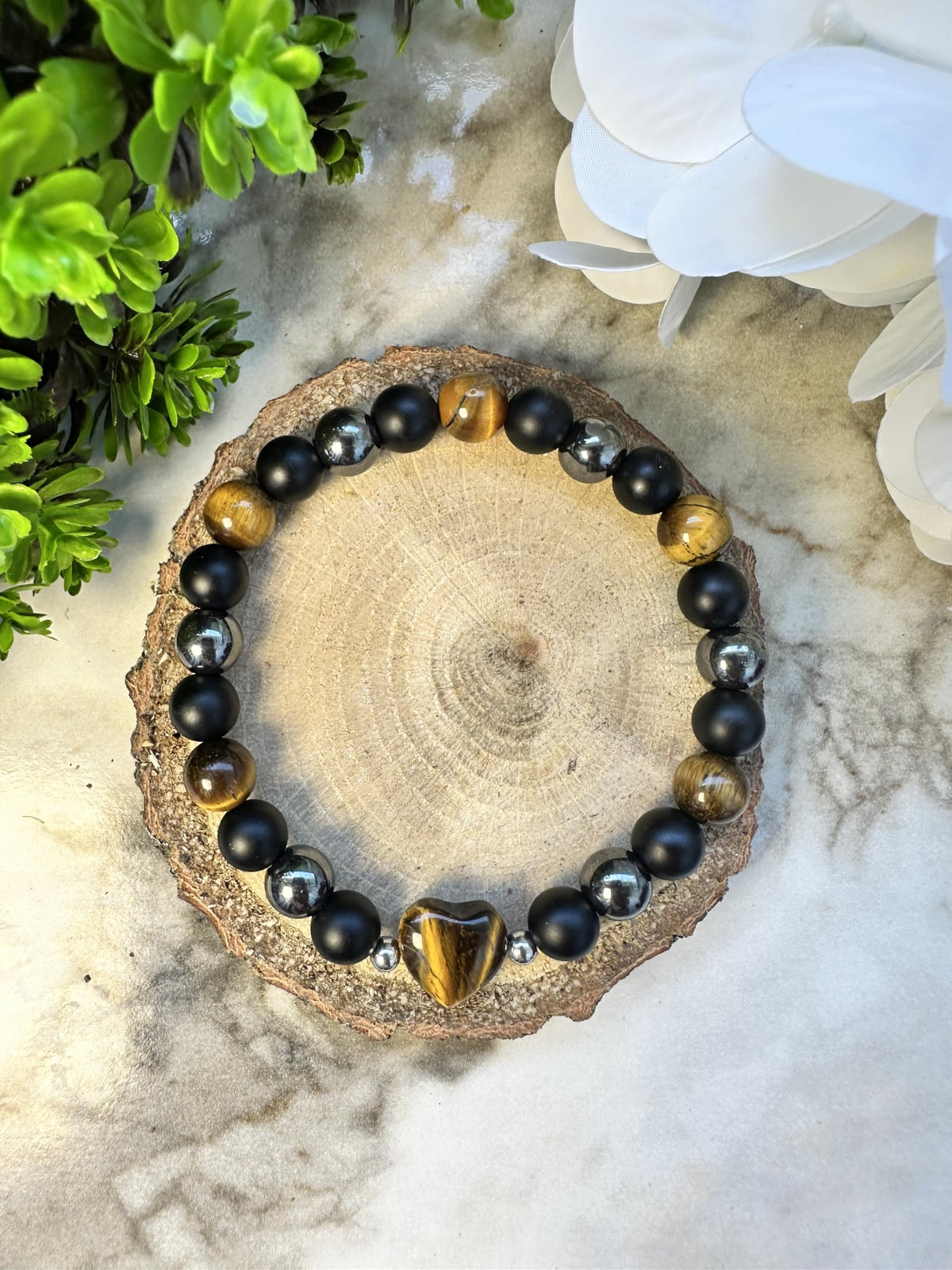 TUBIANCA Triple Protection Bracelet – Tiger Eye, Hematite & Black Onyx Crystal for Energy Shield, Confidence, Grounding & Spiritual Balance – Handmade Unisex Healing Jewelry