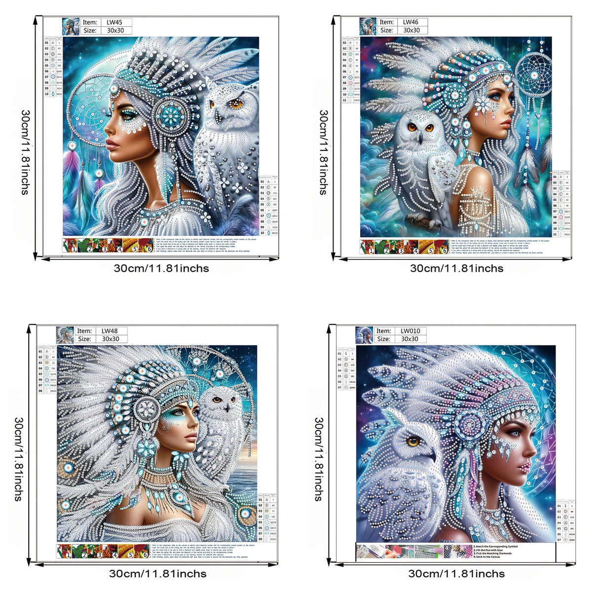 KUFWKEY 4pcs/set11.8x11.8 inch,Native Woman,Diamond Art Kits for Adults,5D DIY Special Shape,Crystal Partial Diamond Painting kit,Sparkling Gem Art,Diamond Mosaic Art kit for Beginners,Home Decor