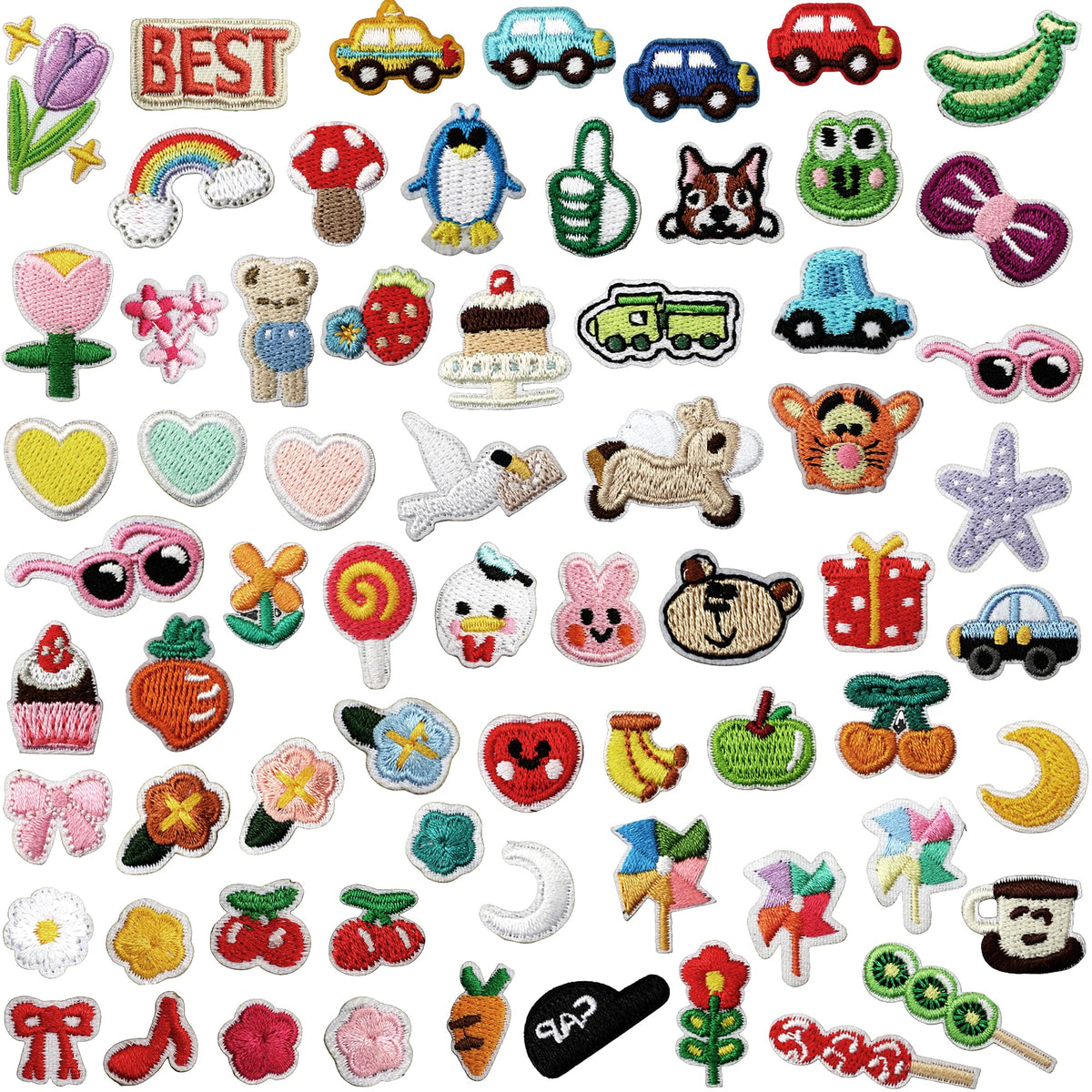 Acrebow 67 Pcs Small Iron On Patches Random Assorted Embroidered Applique Sew On Mini Cartoon Patches for Kids Clothes Fabric Crafts Clothing Jeans Hats Jackets Backpacks Bags for Children Toddler