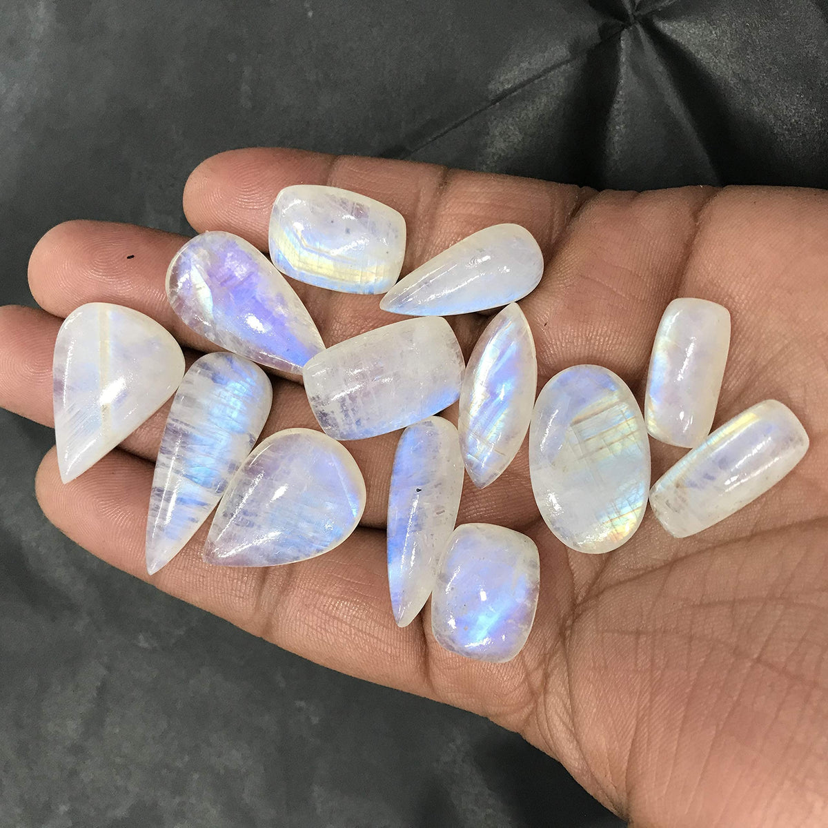 GEMKORA (4 to 5pcs) Natural Rainbow Moonstone Gemstone Wholesale Cabochons Lot, Jewelry Making Loose Gemstone, Polished Decor, DIY, Wire Wrapping, Reiki, Wikka, Healing Crystals, Bulk Gemstone