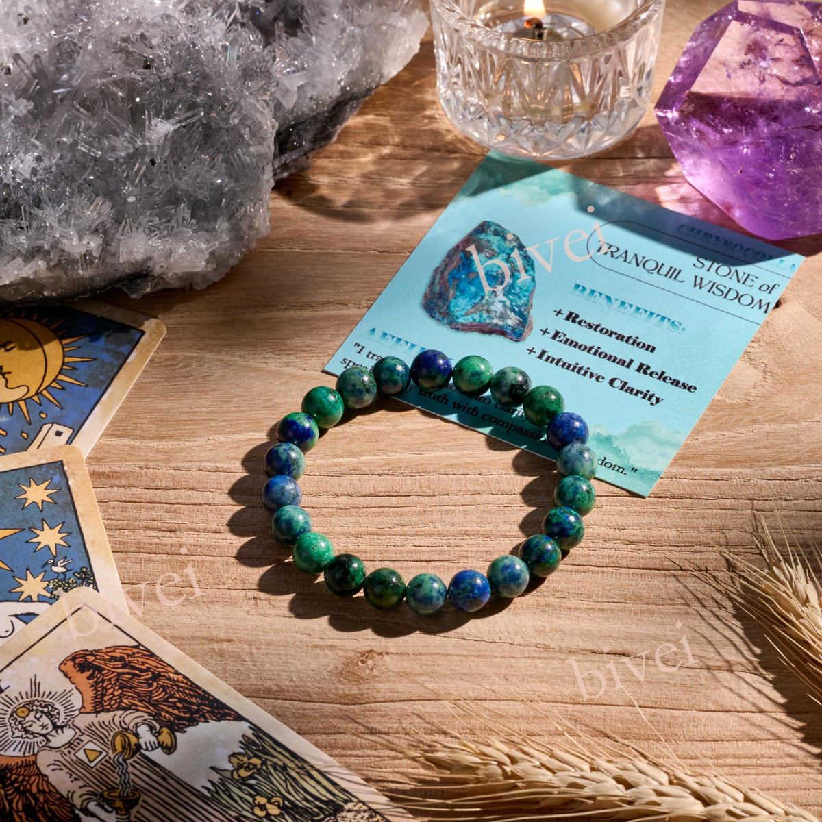 Chrysocolla-Gentle Expression-8mm Beaded Bracelets for Women Handmade Semi Precious Natural Stone Stretch Elastic Jewelry Yoga Protection Gifts