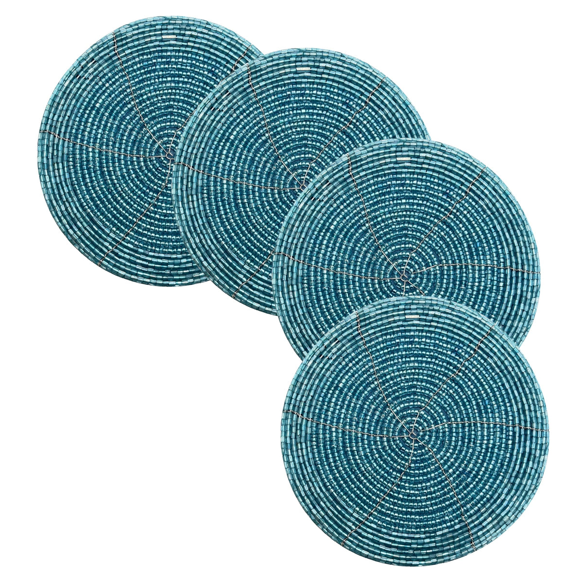 Handmade Beaded Bar Drink Tabletop Protection Coasters - Set of 4 - Halloween Harvest Autumn Fall Thanksgiving Holiday Christmas Xmas Celebration Festive Party 4" Round - Teal