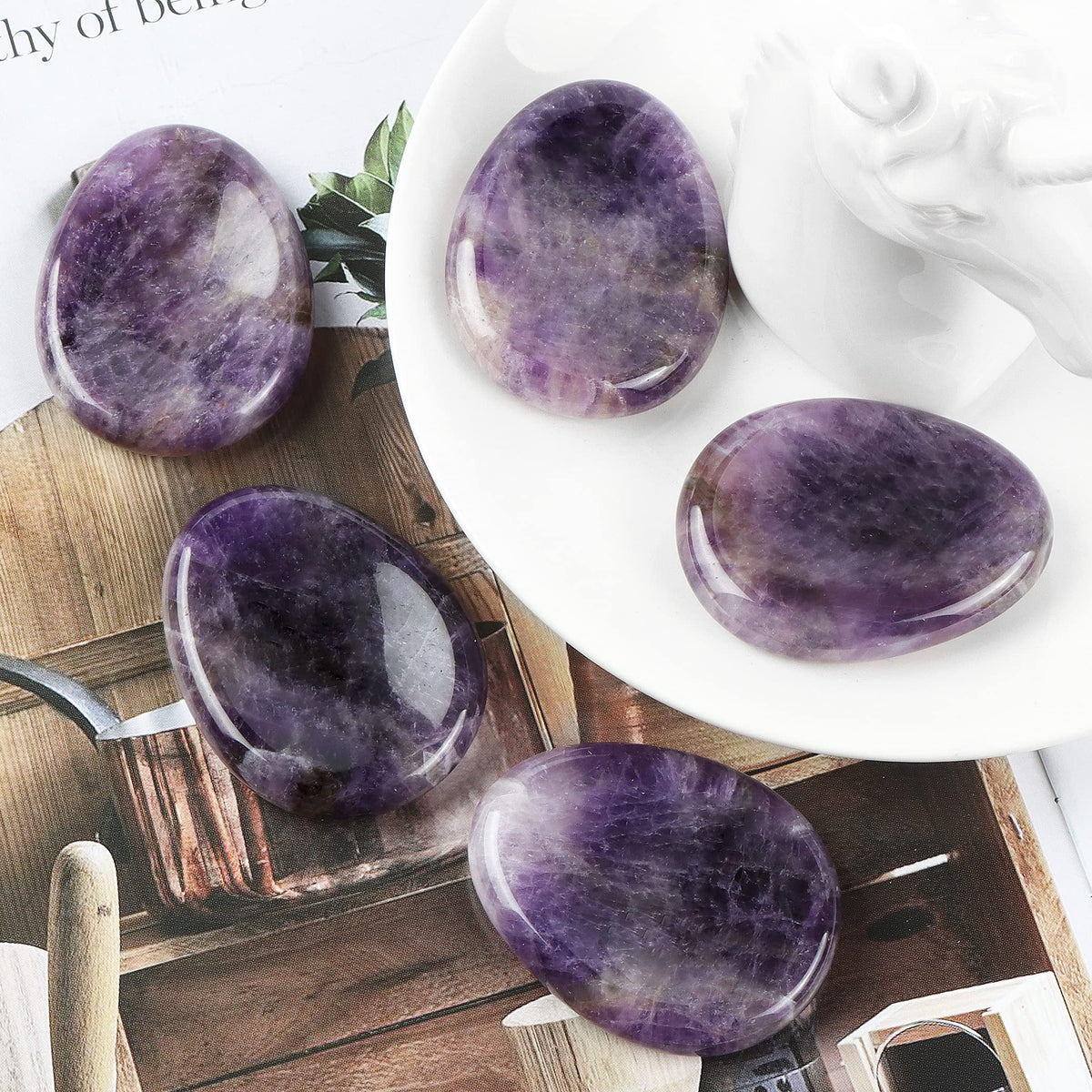 Artistone Amethyst Crystal Thumb Worry Stones Hand Carved Palm Stones Crystal Chakra Worry Stone for Anxiety, Meditation Reiki, Water Drop Shaped (Pack of 2)