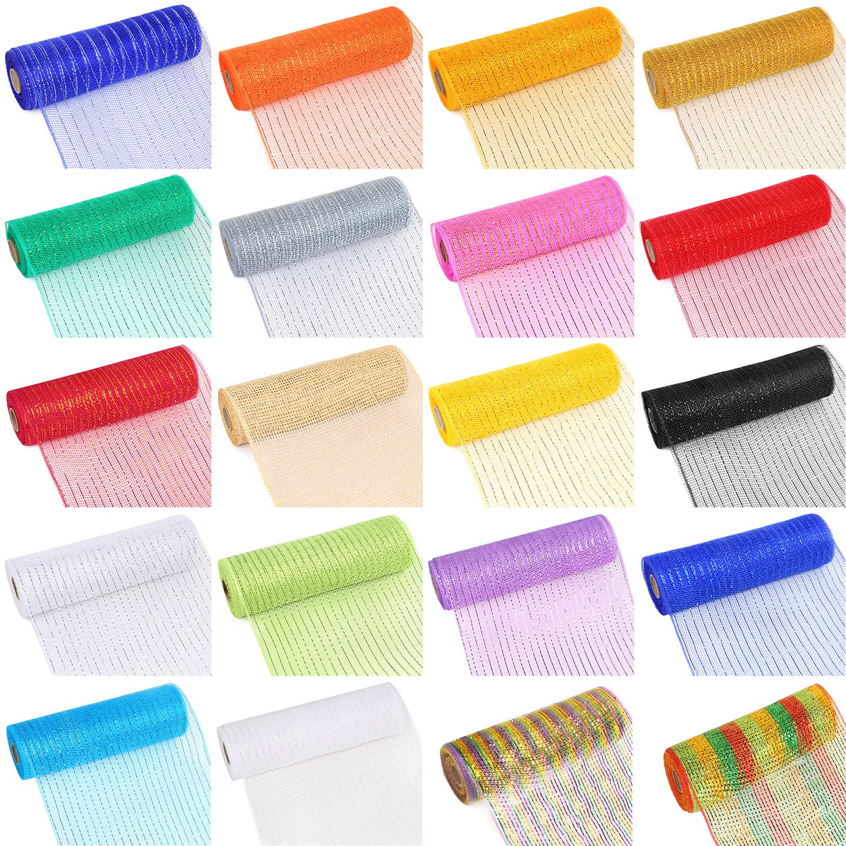 MIKIMIQI 2 Pack Deco Mesh 10 Inch x 30 Feet Decor Mesh Ribbon with Metallic Foil Deco Mesh Wreath Supplies Ribbon Mesh Roll for Spring Wreaths Craft Party, Not Wired (White Black)