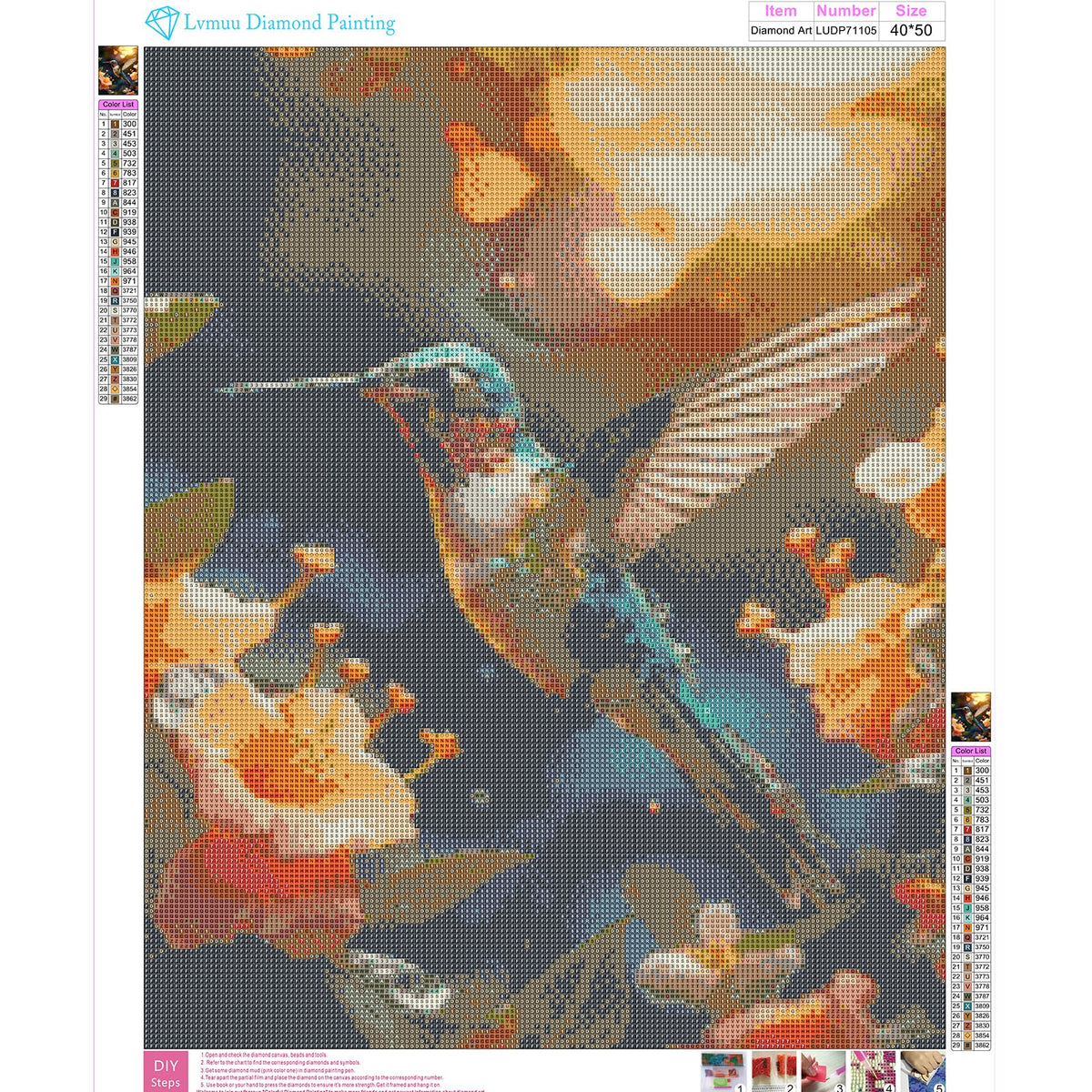 Lvmuu Large Hummingbirds Diamond Painting Kits for Adults, 5D Flowers DIY Full Square Drill Diamonds Art Sets for New Beginner, Paint with Diamonds Beads Art Craft Home Decoration 16x20in