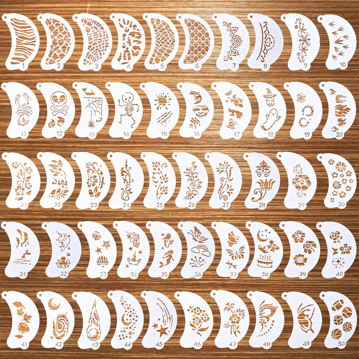50 Pcs Face Paint Stencils Set, Reusable Body Facial Painting Art Templates for Halloween, Party Makeup and Temporary Tattoo Art