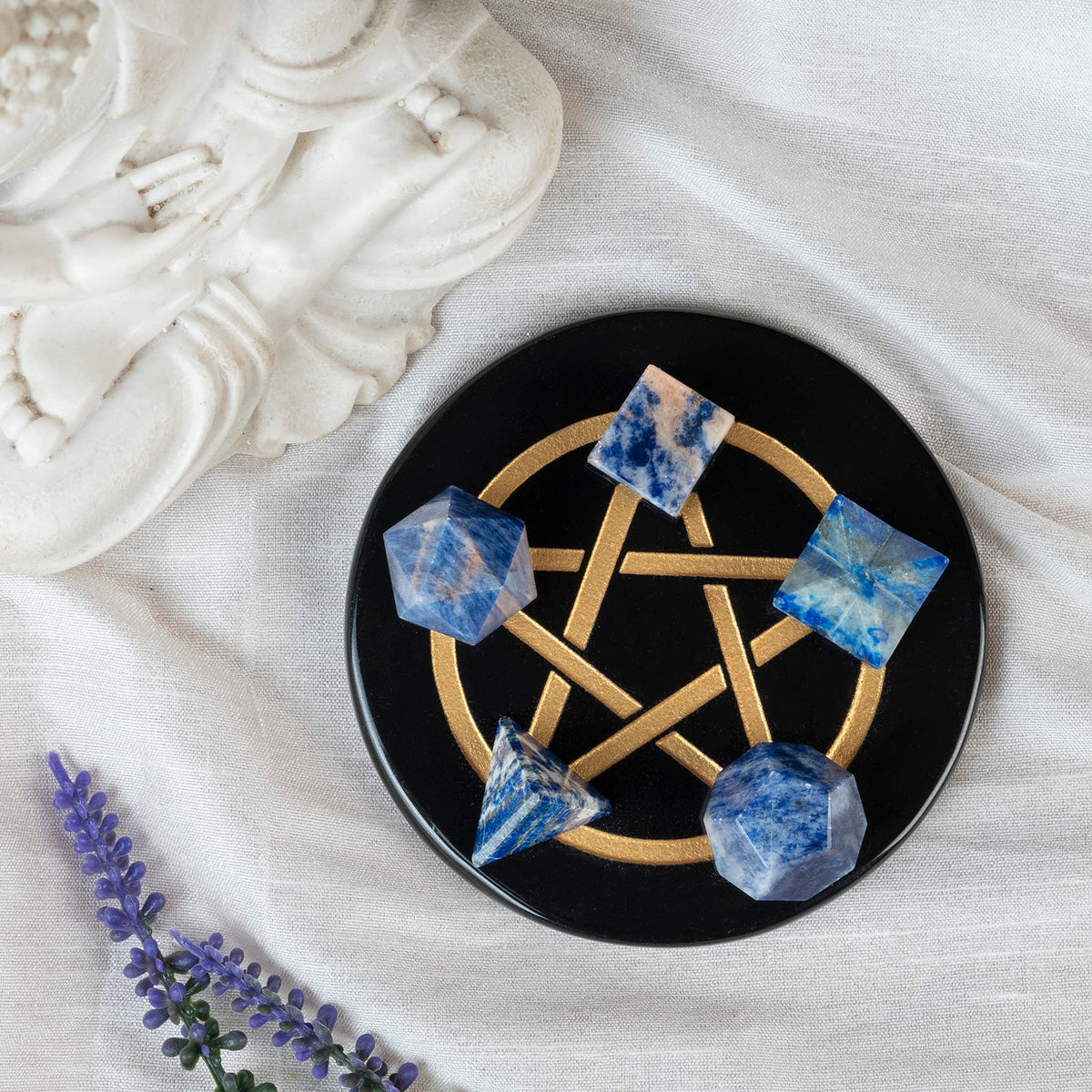 Crocon Sodalite 5Pcs Platonic Solids Crystal Geometry Set, Platonic Solids Sacred Geometric Stones for Meditation Reiki Balancing Healing Chakra Stone Cleansing Spiritual Good Luck (1520 mm)