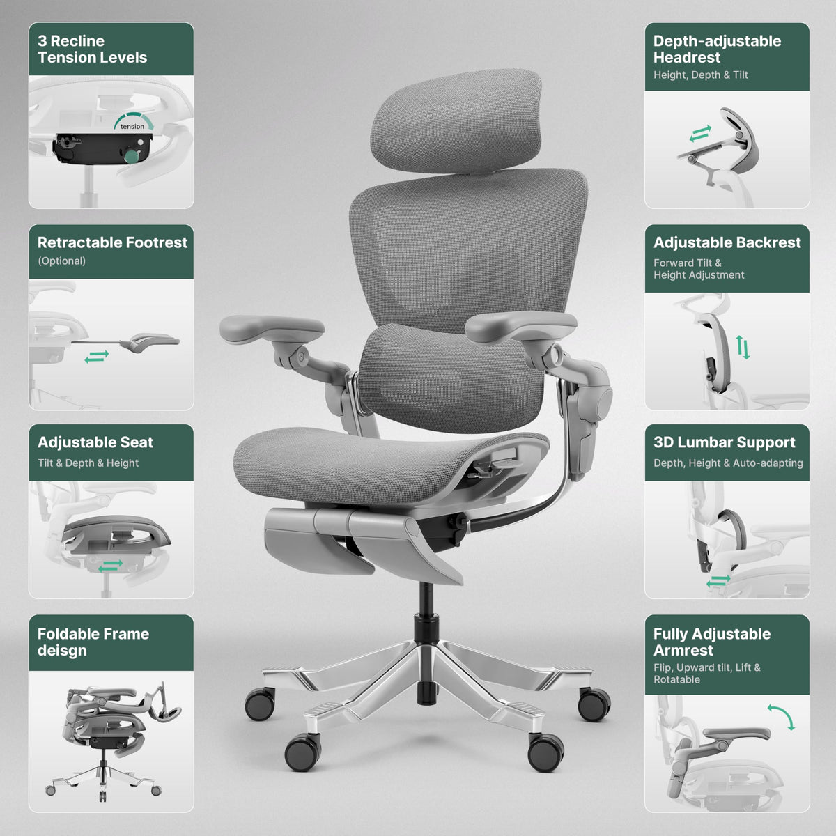 HINOMI H2 Pro Premium Ergonomic Office Chair - Comfy Home Office Desk Computer Chair with Adjustable Back Support, Swivel Wheels, Flip-up Arms, Comfortable Mesh Seat for Desk Work (Gray)