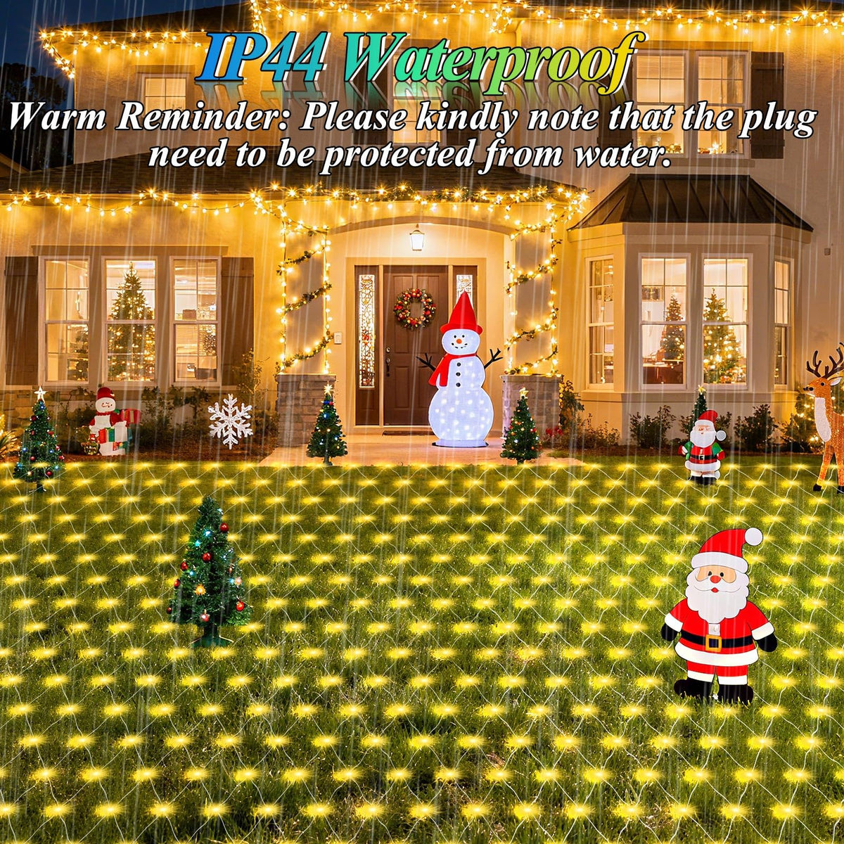 Lovelite 120 LED Christmas Net Lights, 5ft x 5ft Mesh Lights Outdoor 8 Modes Timer, Waterproof Connectable String Lights Clear Wire Plug in for Bushes Lawns Garden Holiday Wedding Party - Warm White