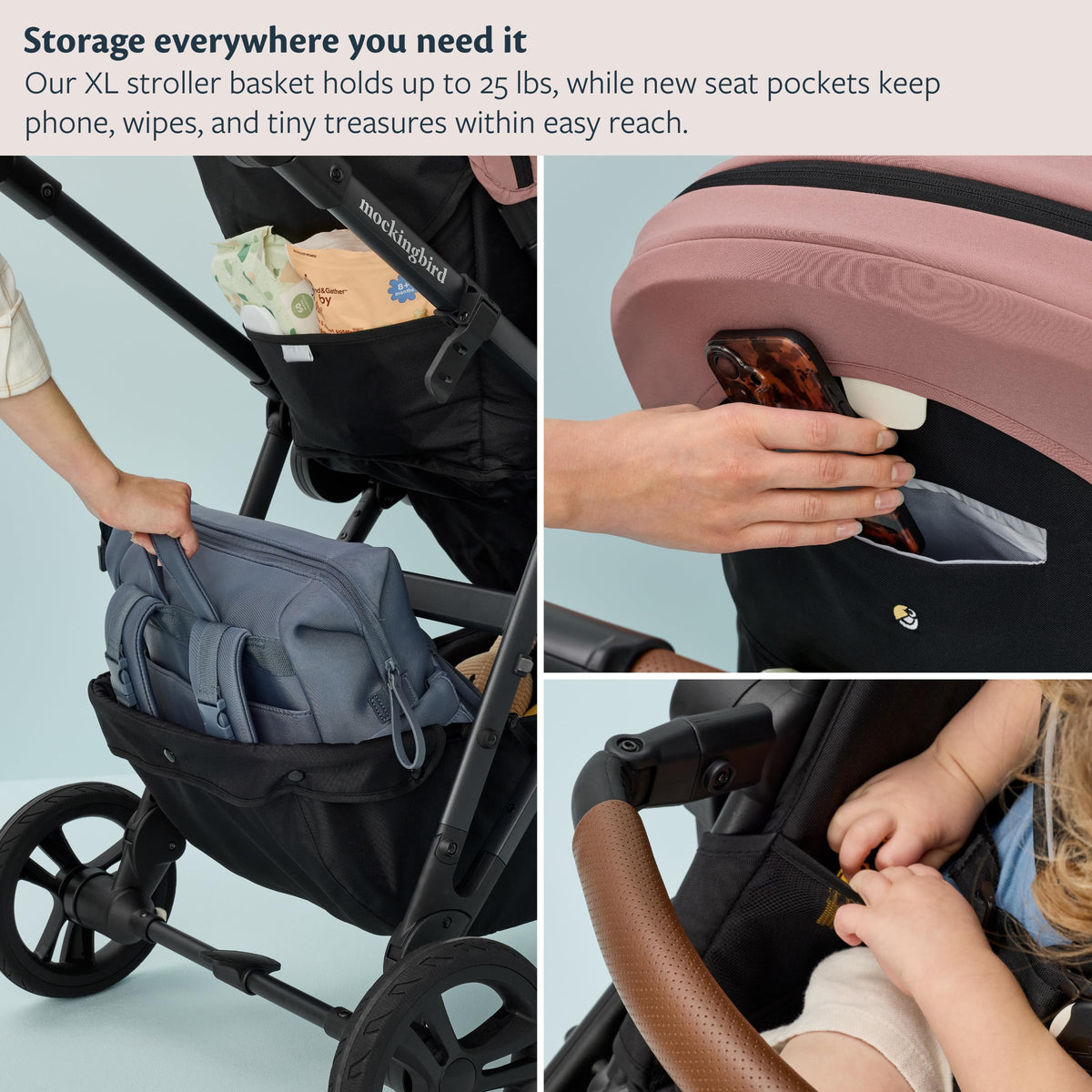 Mockingbird Single-to-Double Stroller 3.0 - Convertible Full Size Baby Stroller for 1, 2, or 3 Kids with 44 Possible configurations, Travel System Compatible - Oat