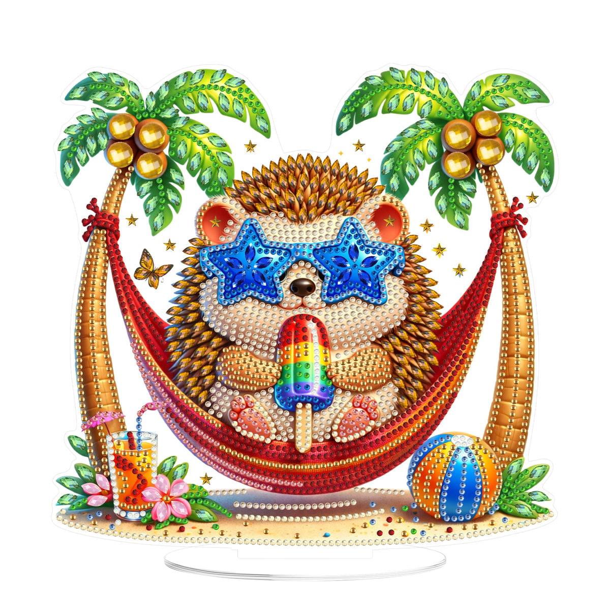 Yunzlly DIY Desktop Diamond Art Painting Kit Summer, Stand Up Gem Painting Ornament for Adults, Acrylic Tabletop Diamond Board Painting, Double Sided (Hedgehog)
