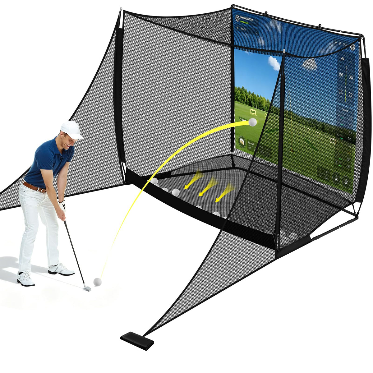 10x8FT Golf Practice Net with 2 Net Side Barriers Outdoor Indoor Golfs Hitting Net with HD Impact Screen Kit for Backyard Home Easy Set up Golf Training for Garage