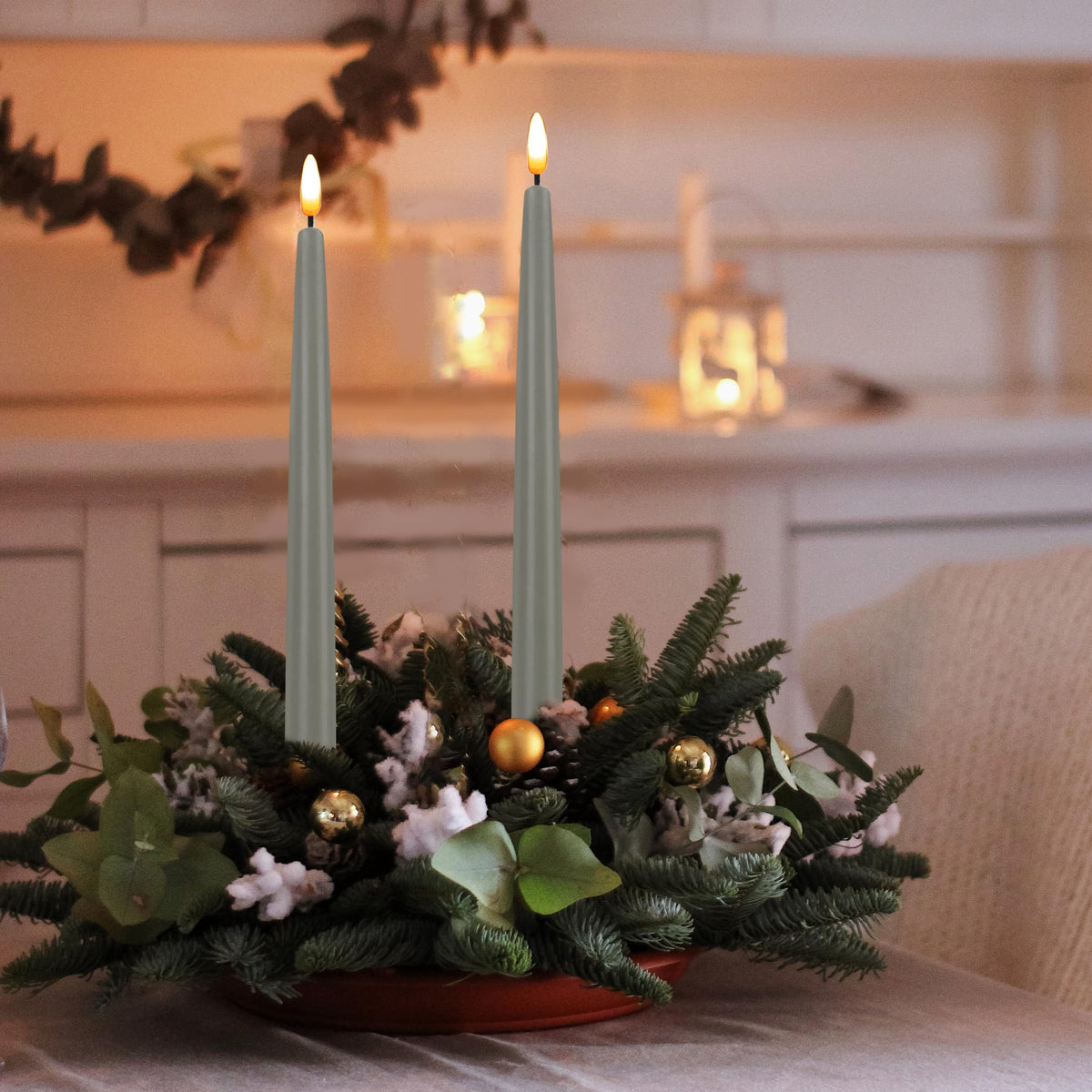 CVHOMEDECO. Flameless Taper Candles with 10-Key Remote, Battery Operated Led Flickering 3D Wick Window Candles Real Wax Finished Home Christmas Party Decor 0.78 x 11 Inch, Pack of 2, Grey