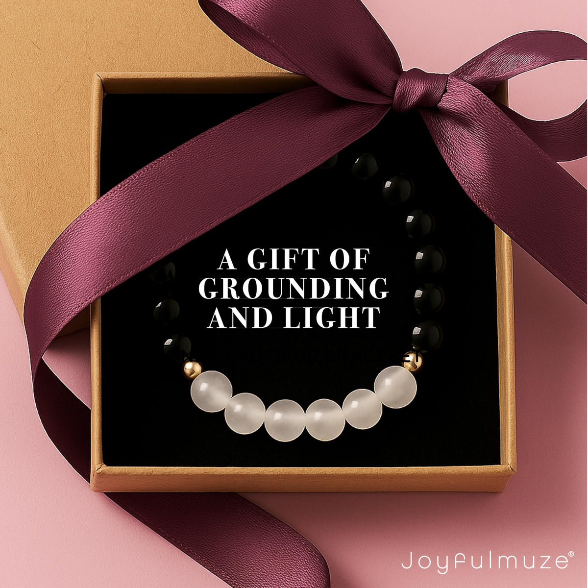 Joyfulmuze Black Tourmaline Selenite Bracelet, Handmade Stretch Jewelry, Natural Calming Crystals, Simple Genuine Chakra Energy Bracelet, Gifts for Women and Man, 8mm