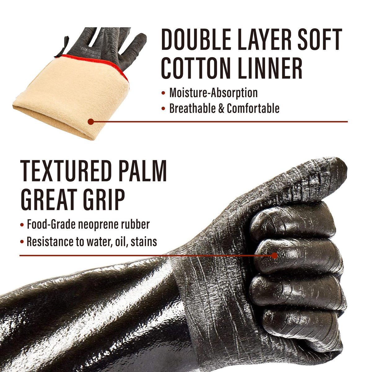 RAPICCA Heat Resistant BBQ Grill Gloves: Oil Resistant Waterproof for Smoking Grilling Cooking Barbecue Deep Frying Turkey Rotisserie Handling Hot Greacy Meat - Long Sleeve 932°F