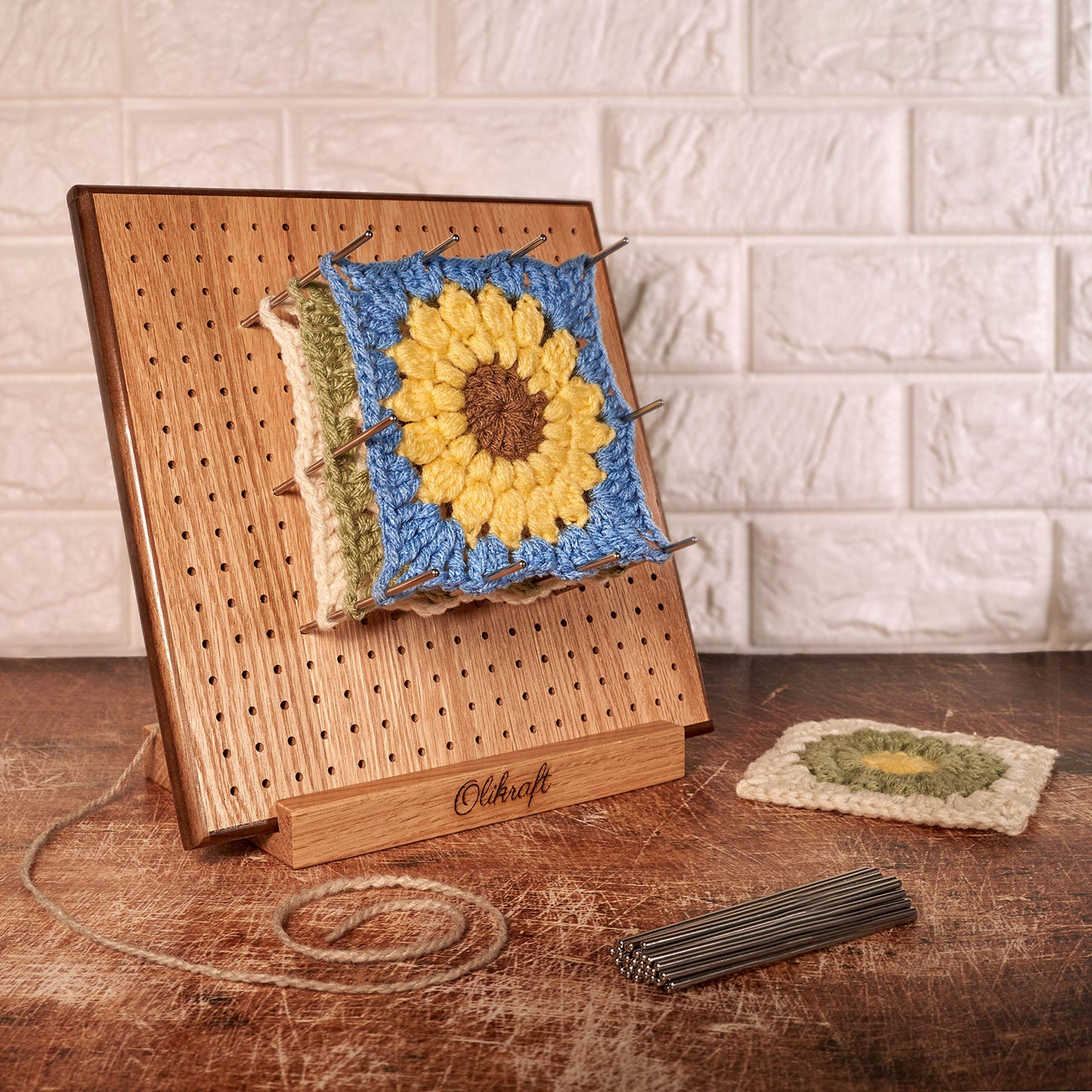 Olikraft Crochet Blocking Board with Pegs (8 Inches) and 1200 PCS Bulb Gourd Safety Pin Stitch Markers - Perfect for Blocking Crochet Projects and Organized Stitch Marking