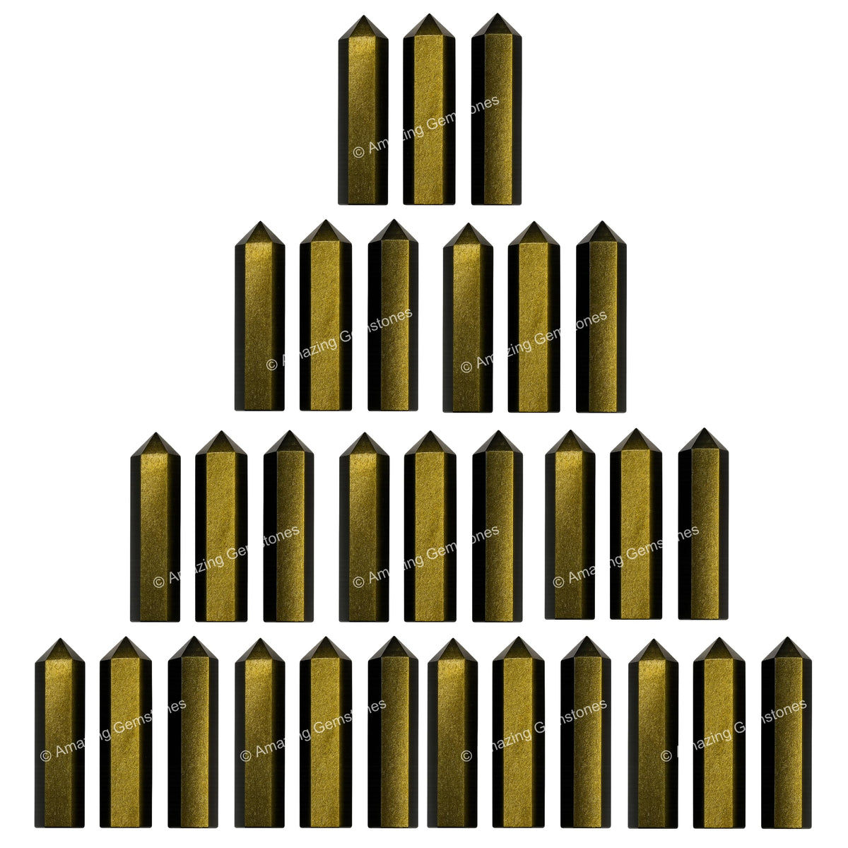 Amazing Gemstone Gold Sheen Obsidian Crystal Points Bulk Healing Crystals - Pack of 3 Single Terminated Healing Wand Point Bulk Crystals for Crafts, Crystal Grid, DIY - - Beginners Gift