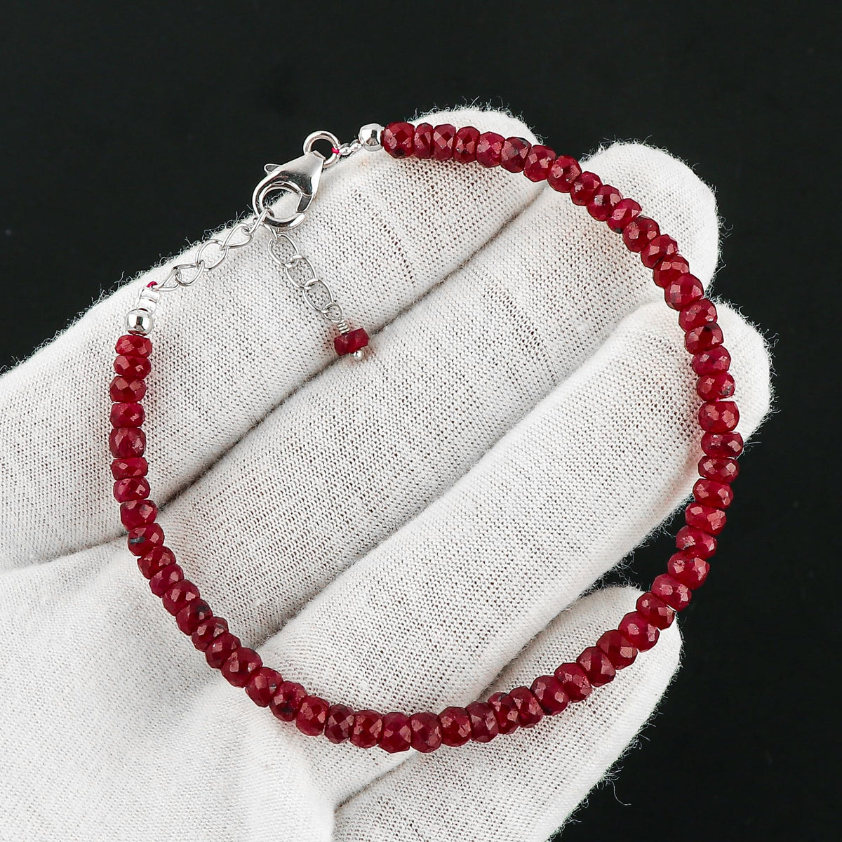 CRYSTALIS Natural Red Sapphire Color Corundum Beads Adjustable Bracelet, High Grade Beaded Crystals, Chakra Healing Gemstone, Gift Giving Women Jewelry, 925 Sterling Silver Slider 8 inch