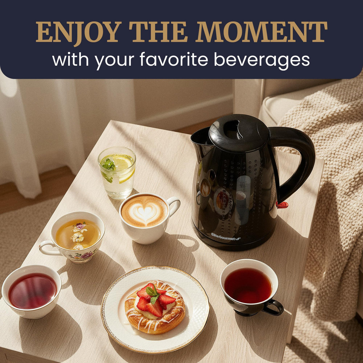 Elite Gourmet EKT5051 1.7L Electric Water Kettle, BPA-Free, Fast Boil, Auto Shut-Off, Boil-dry Protection, 360° Swivel Base with Cordless Serving, Clear-view Window with Water Level Markings, Black
