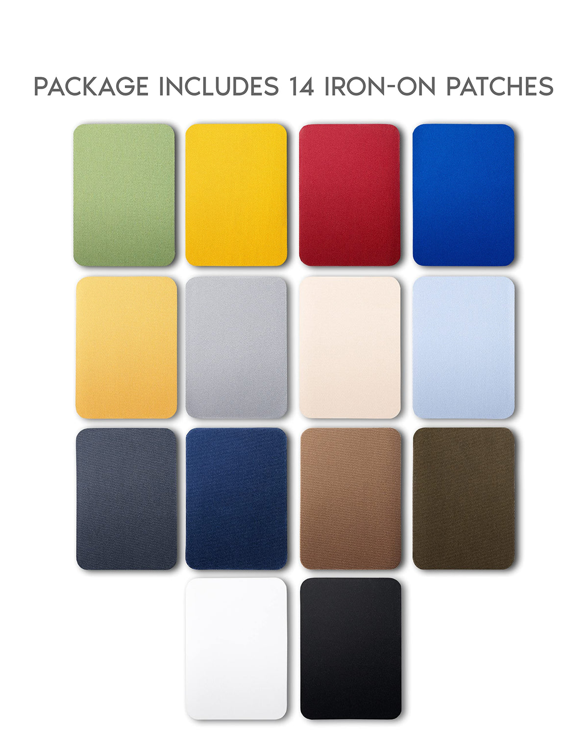 ZEFFFKA 2 Pack of Fabric Iron-on Patches Inside & Outside Strongest Glue 100% Cotton Blue Gray Beige Brown Yellow Red Green Repair Decorating Kit 14 Pieces Size 3" by 4-1/4" (7.5 cm x 10.5 cm)