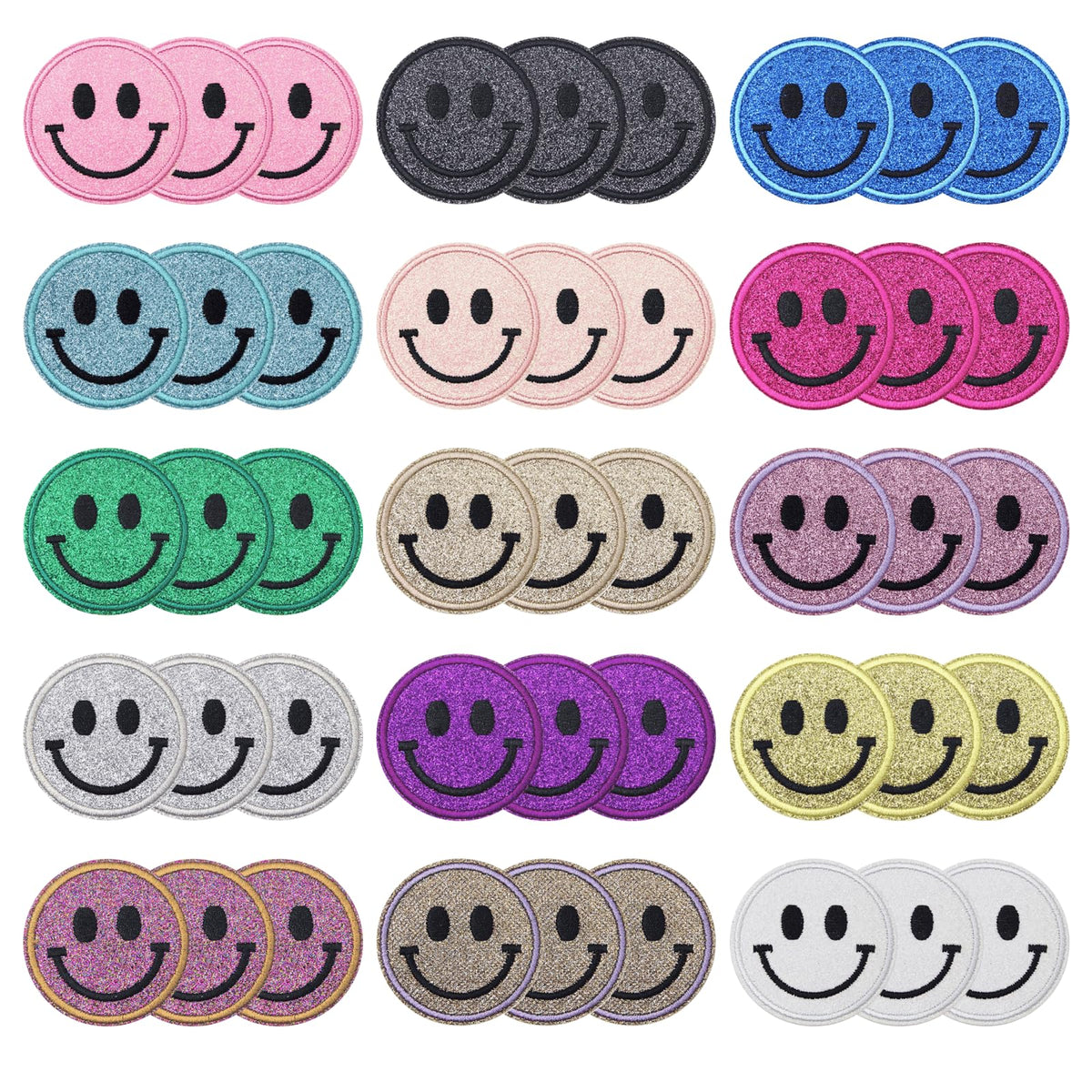 Zakrafo 45PCS Smiley Face Iron on Patches Sequin Round Chenille Cute Smile Iron on Patches for Diverse Range of Fabric Clothes DIY Projects