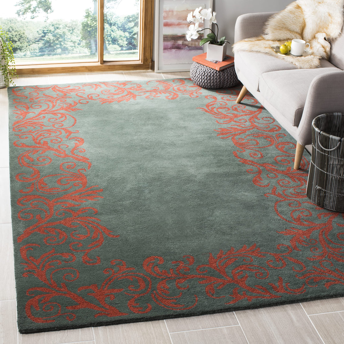 SAFAVIEH Bella Collection 8' x 10' Blue / Coral BEL350A Handmade Premium Wool Area Rug