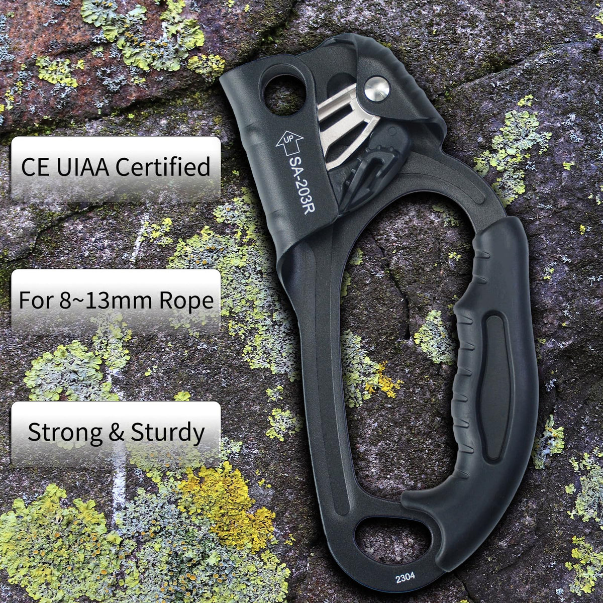 S.E.PEAK UIAA & CE Certified Climbing Rappelling Equip Hand Ascender for 8-13mm Rope Right Hand Black