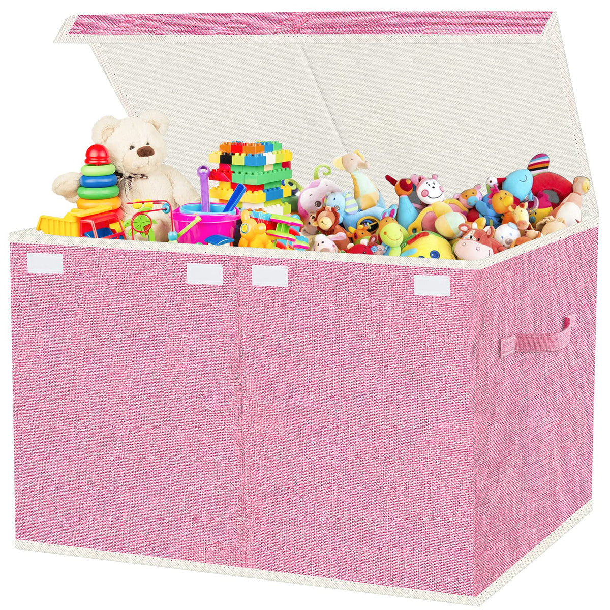 VERONLY Large Collapsible Toy Storage Box with Lid & Handles - Kids Organizer Chest for Toys, Clothes, Blankets (Pink, Nursery, Playroom, Bedroom)-24.5''×13''×16''