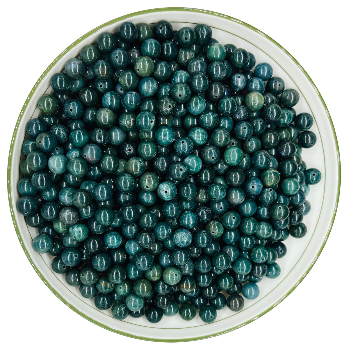 WHNKFB 6mm 100PCS Natural Moss Agate Round Beads, Dendritic Green Loose Stone Beads for Jewelry Making Craft - 4mm 6mm 8mm 10mm Options with Free Elastic Cord