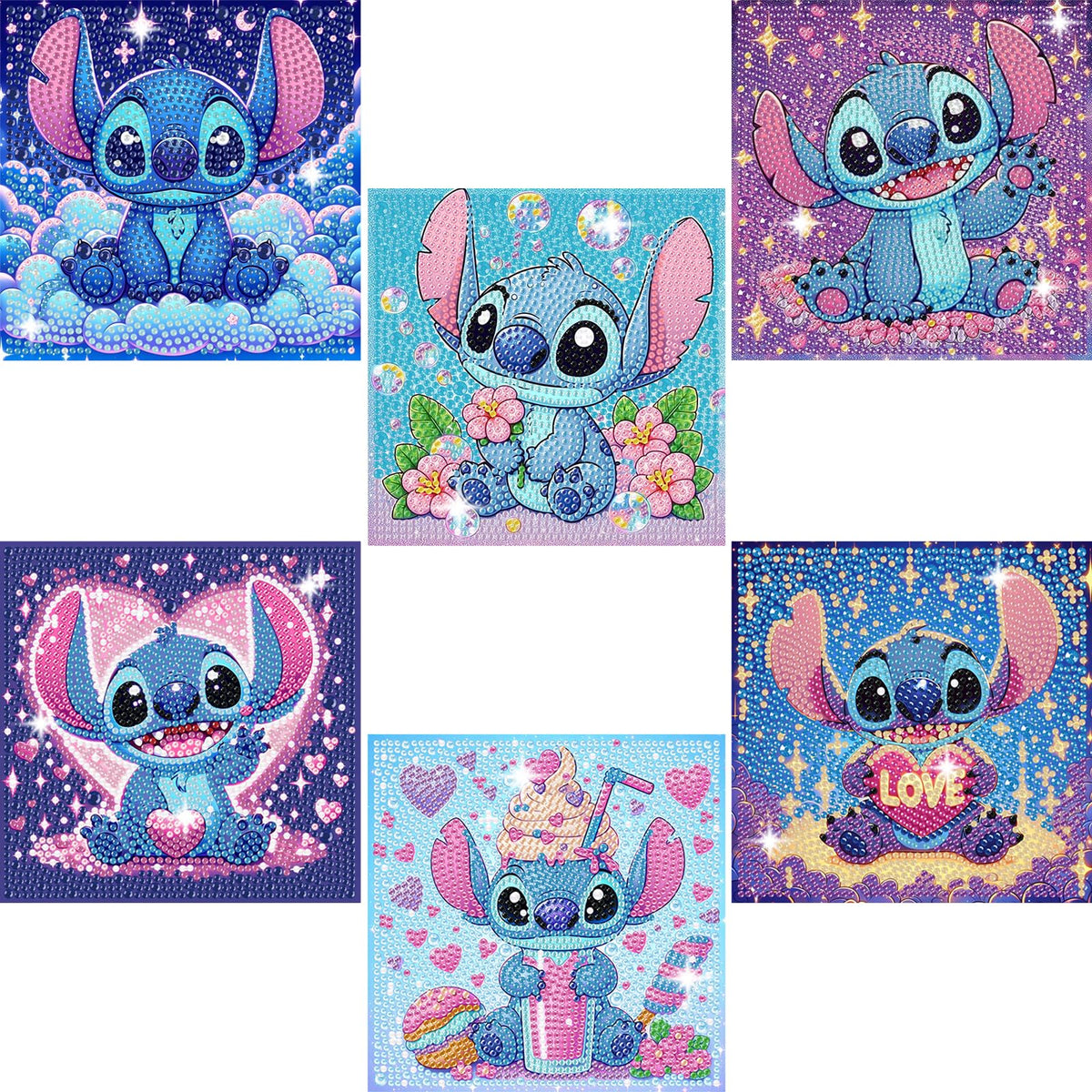 Gearock 6 Pack Diamond Art Painting Kits for Beginners, Easy DIY Cute Heart Big Gem Art Kits for Cartoon Lovers Halloween Christmas Birthday Gifts, 6x6 Inch