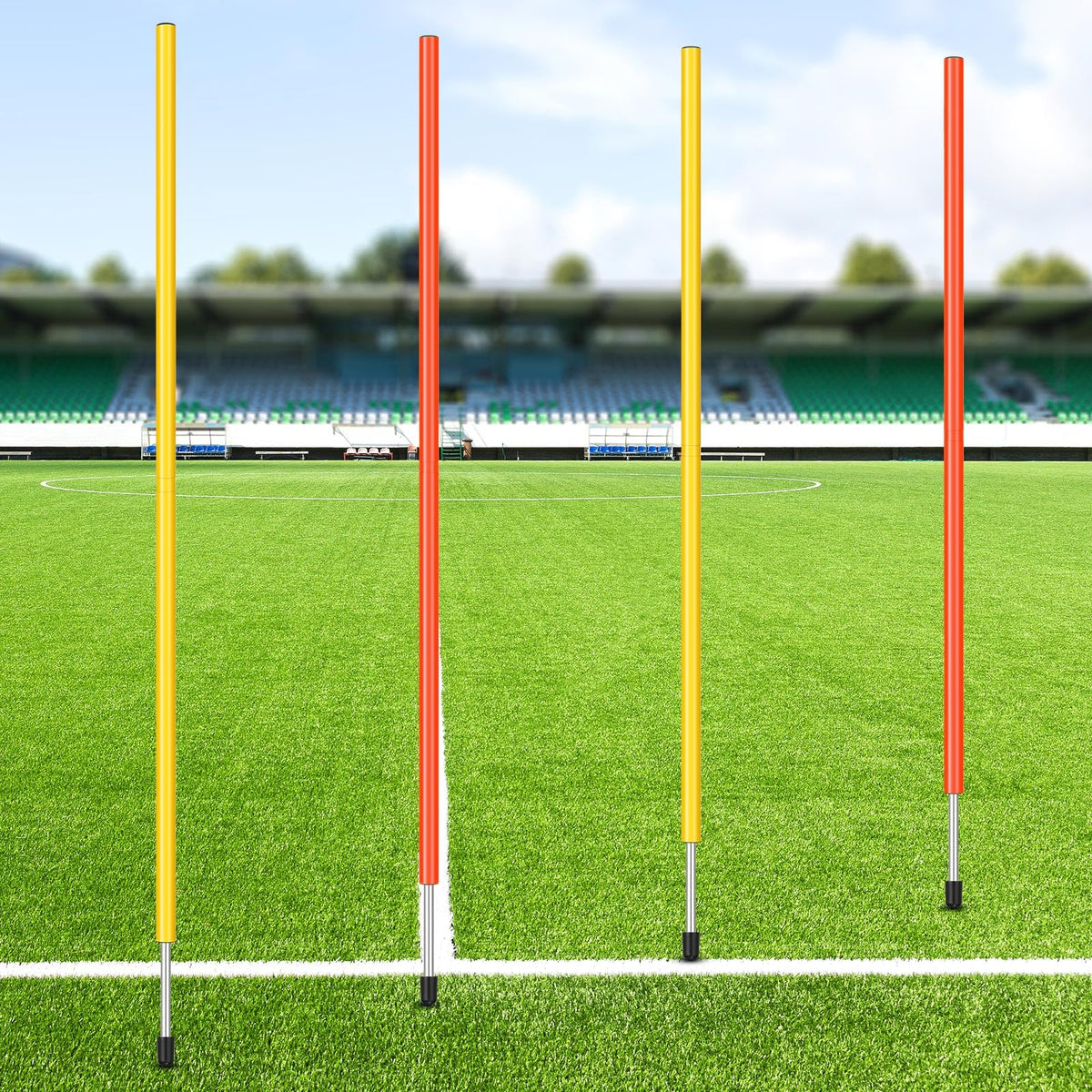 Silipull 4 Pcs Training Agility Poles 5ft Adjustable Poles Soccer Training Sticks Sports Speed and Agility Trainings Equipment for Football Sport Soccers Speed Trainings(Yellow, Orange)