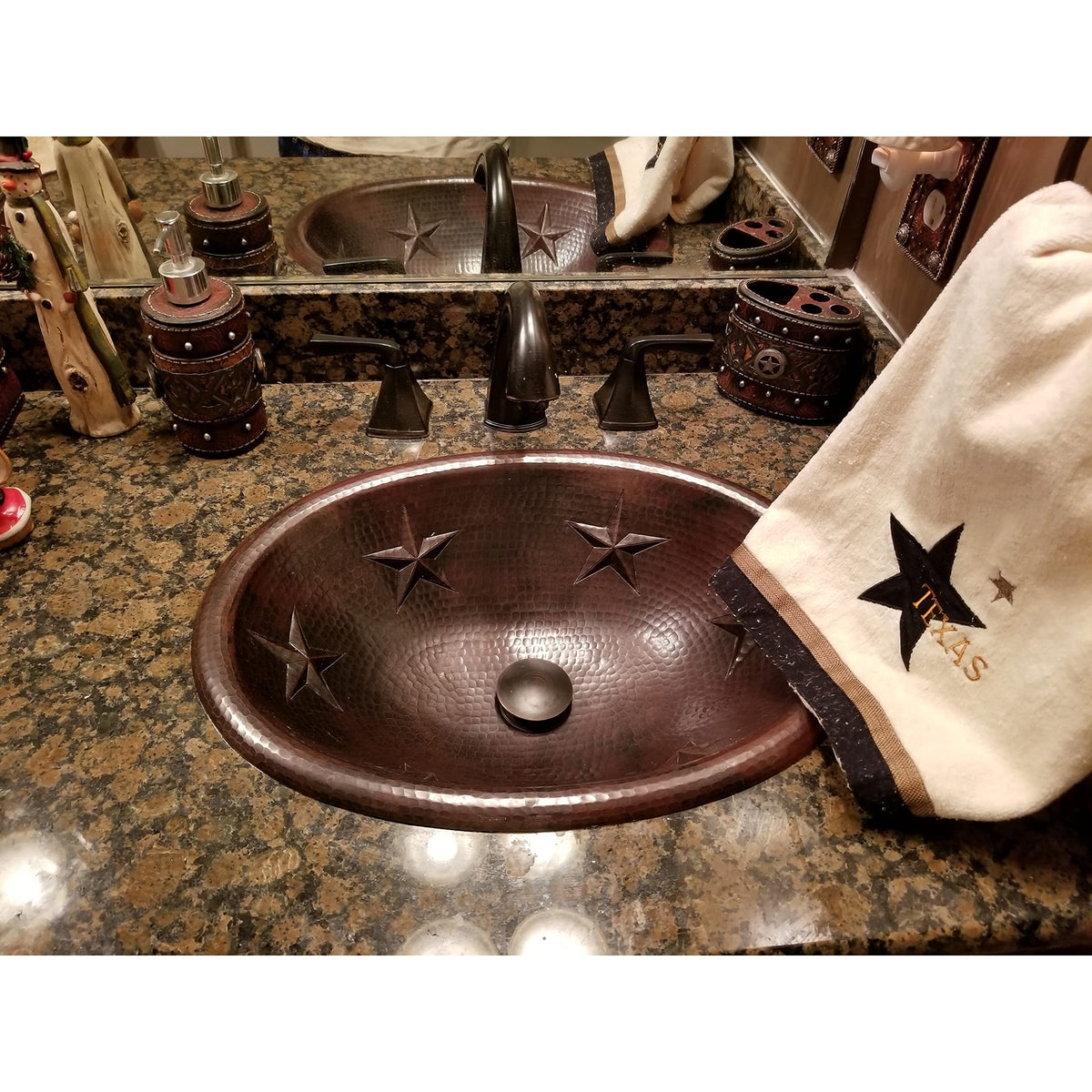 SimplyCopper 19" Oval Copper Bathroom Drop In Rolled Edge Sink with Star Design