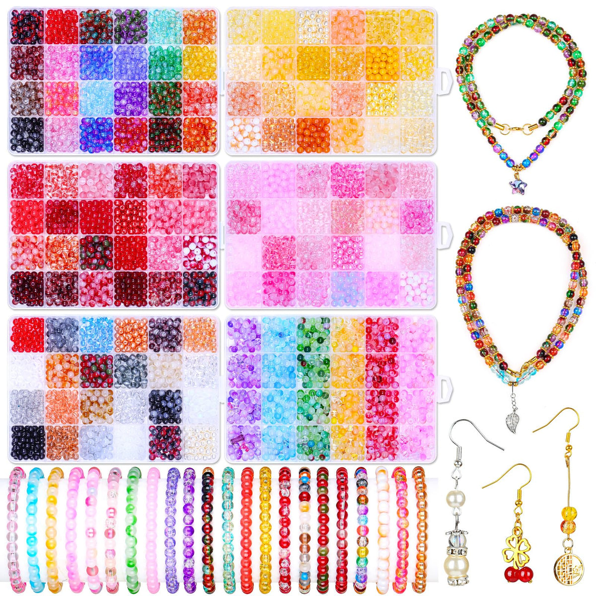 SONGIN 6mm Glass Beads Jewelry Making Kit, 3600 PCS Round Chakra Beads for Bracelet, Assorted Crystal Glass Bead for DIY Bracelets Necklaces Crafts Supplies