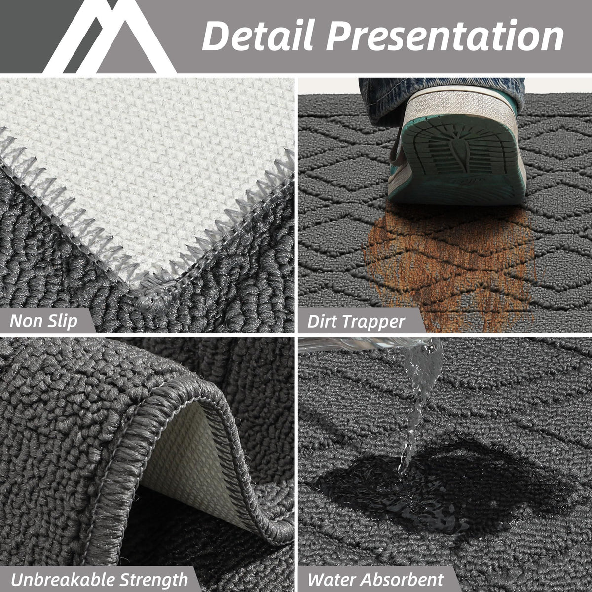 COSY HOMEER 48x20 Inch/30X20 Inch Kitchen Rug Mats Made of 100% Polypropylene 2 Pieces Soft Kitchen Mat Specialized in Anti Slippery and Machine Washable (Grey)