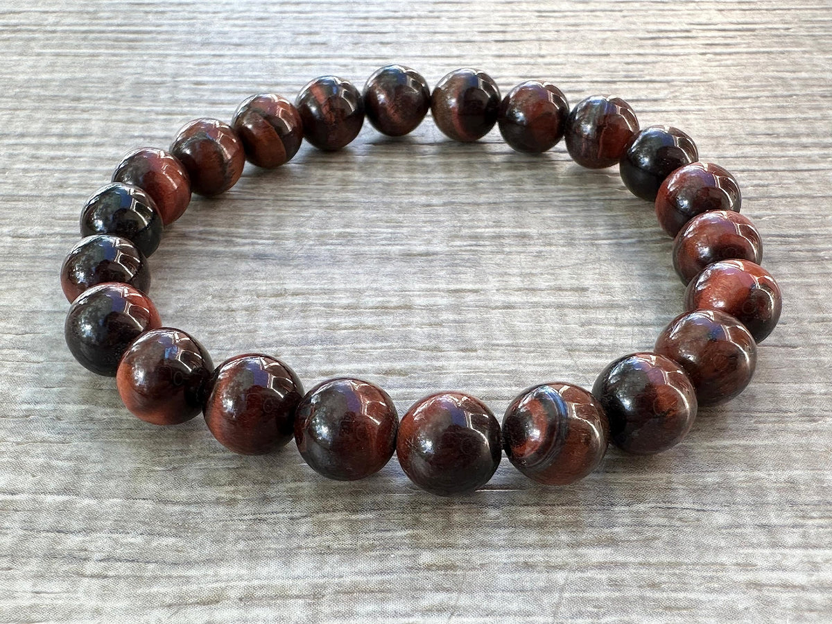 GAF TREASURES Red Tiger Eye Crystal Bead Bracelet 8mm, Genuine Red Tiger Eye Stretch Gemstone Bracelet, Healing Crystal Bracelet, Gift for Men & Women (1)