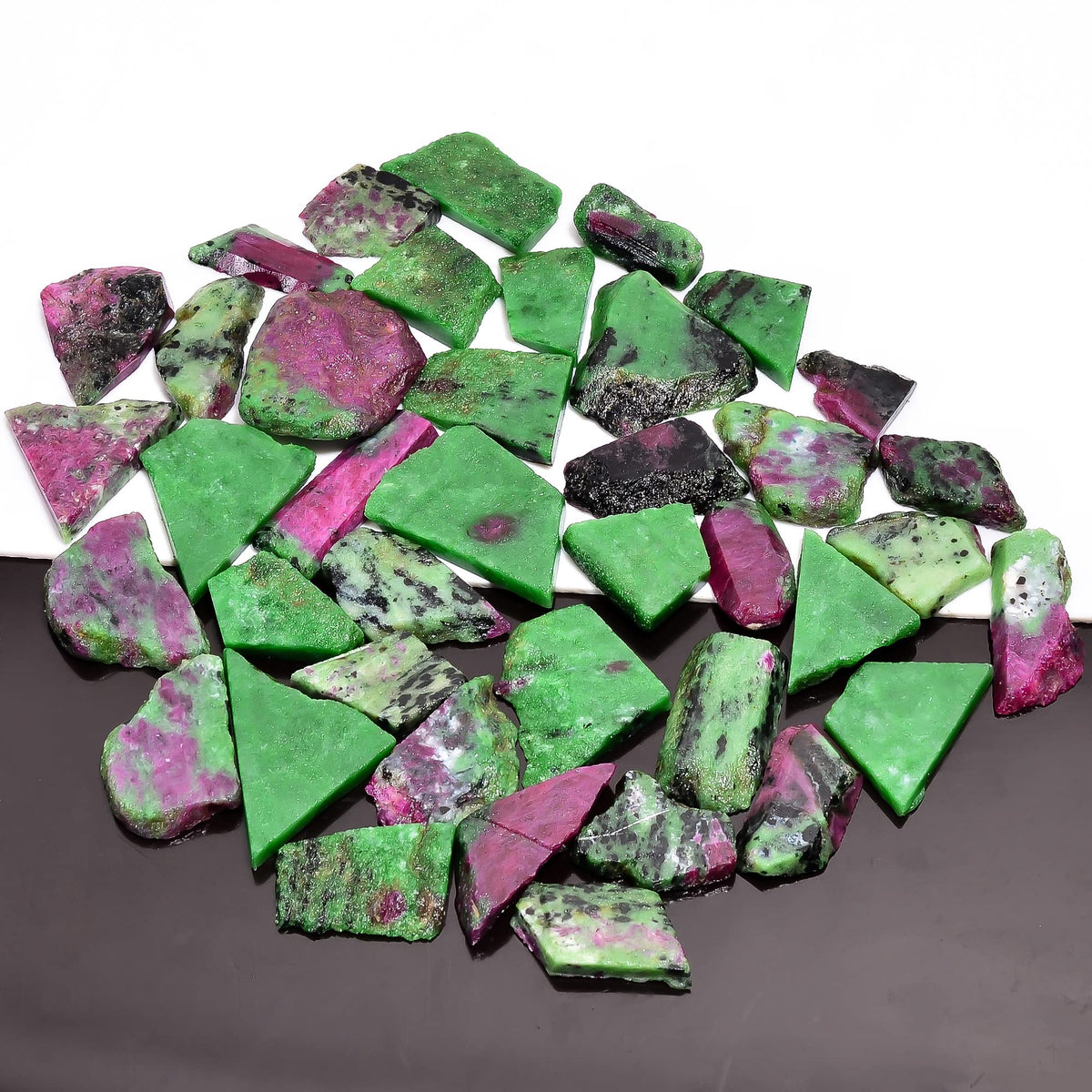 Natural Ruby Zoisite Raw Slice Gemstone- Healing Crystals for DIY Jewelry Making -Loose Natural Cabochon -Perfect for Crafting Unique Jewelry Designs (5 pcs, 25-35 mm)