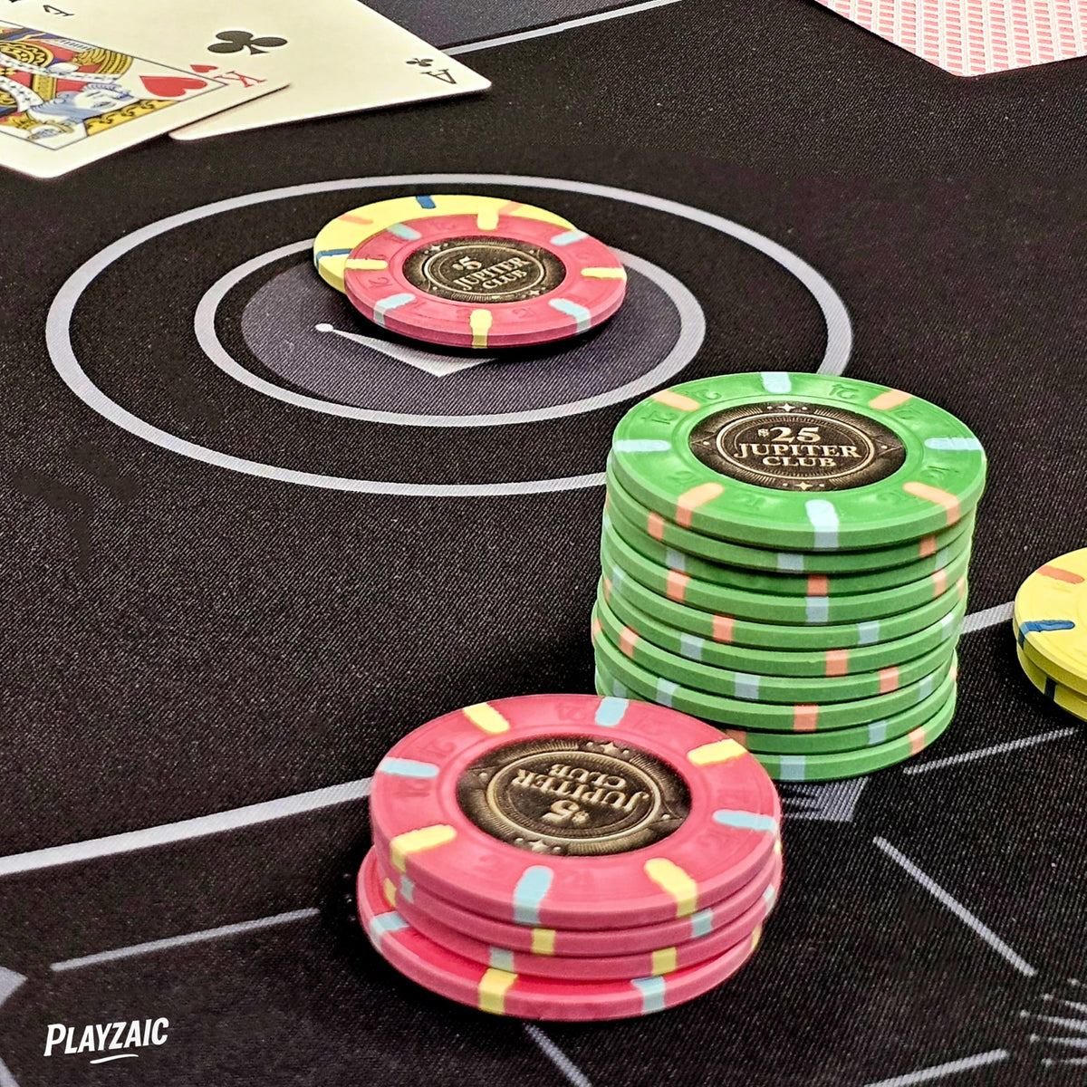 Playzaic 500-count Jupiter Club 43mm Oversize Casino Clay Poker Chip Set | 11-gram XL Chips in Locking Protective Case | 100% Clay Luxury Feel for Home Cash Games & High Stakes Tournaments
